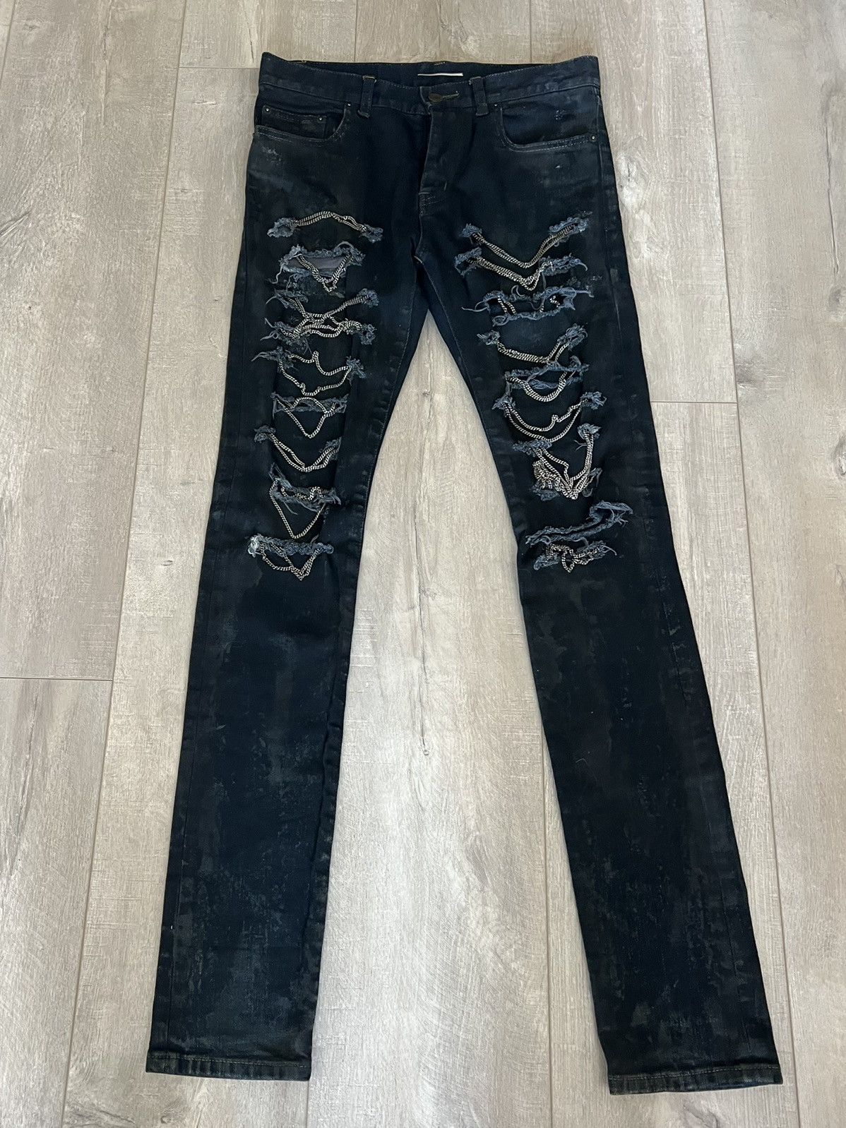 image of Hedi Slimane x Saint Laurent Paris 13Fw Runway Sample D02 Black Chain Jeans Sz28/29, Men's
