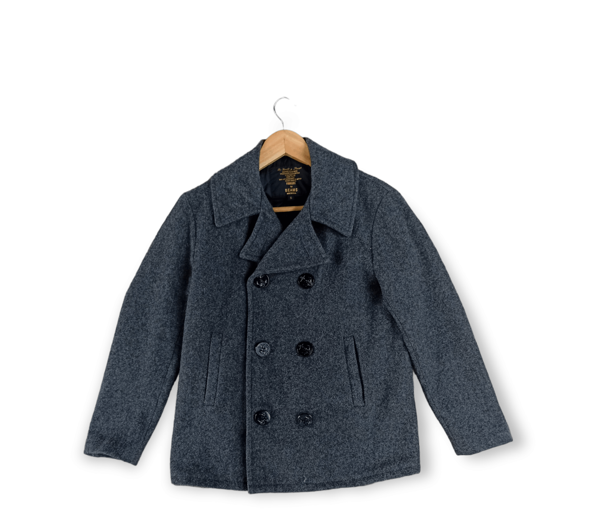 image of Beams Plus x Fidelity For Beams Wool Peacot in Grey, Men's (Size Small)