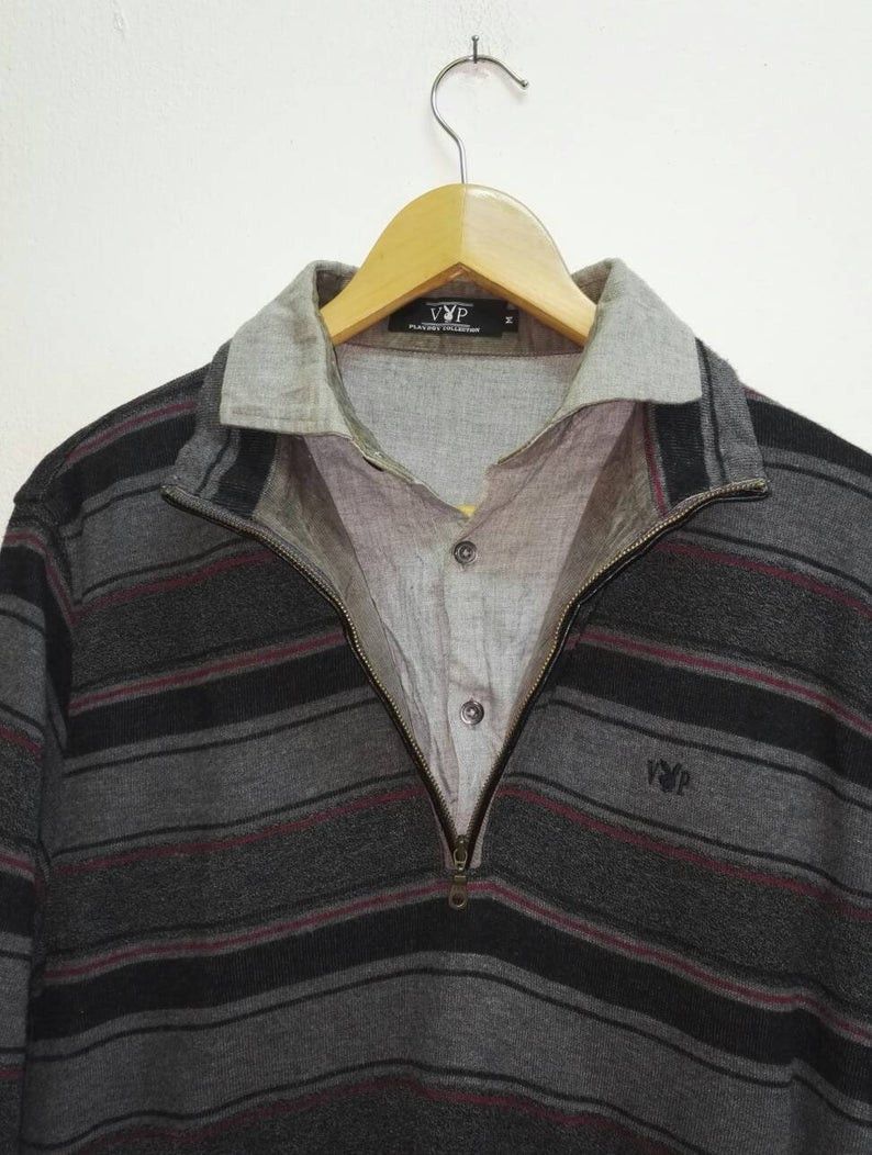 Playboy 🔥Rare🔥 Playboy Collection Striped Small Logo Sweatshirt Size US M / EU 48-50 / 2 - 2 Thumbnail
