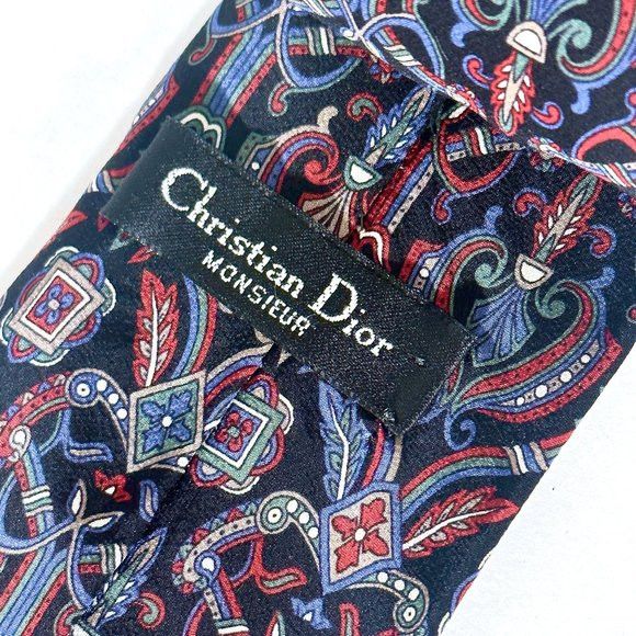 Christian Dior Monsieur Christian Dior Vintage Red Blue Black Tie Silk ...