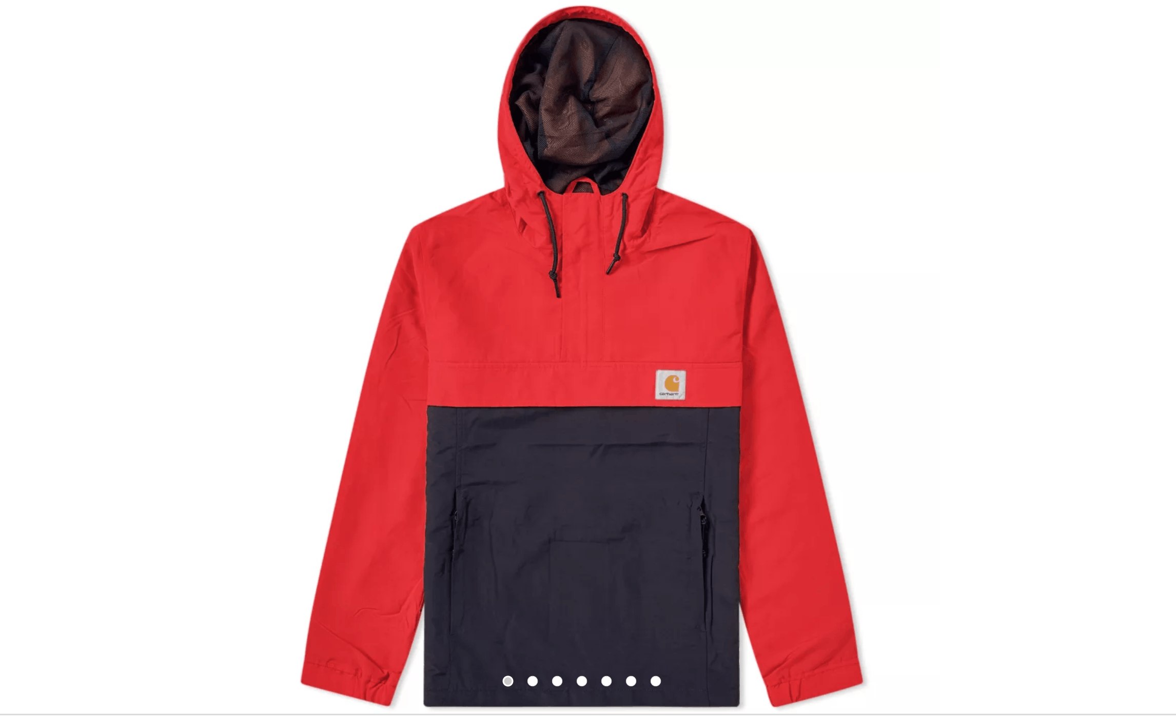 image of Carhartt Wip Nimbus Two Tone Hooded Pullover Red Navy Goji Windbreaker in Blue Red, Men's (Size XS)