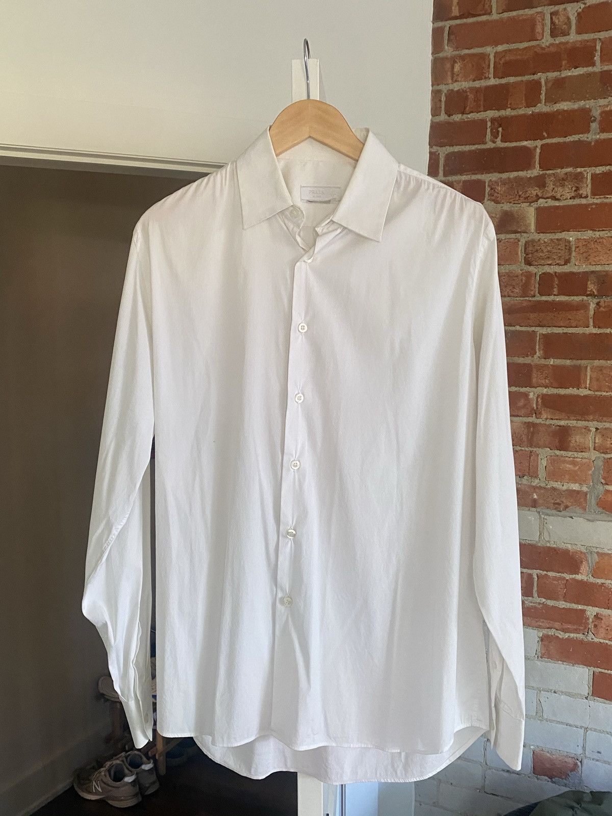 image of White Prada Dress Shirt, Men's (Size Medium)