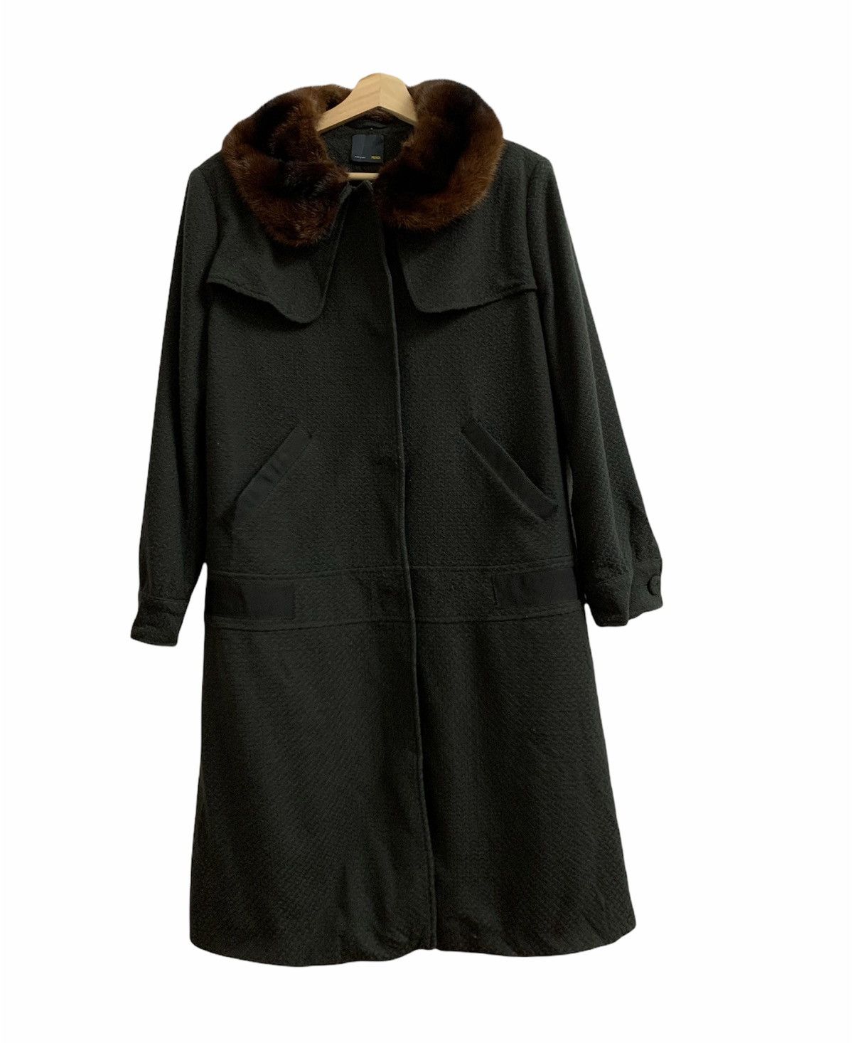 Fendi 💥Fendi Wool Fur Collar Long Coat Jacket Size L / US 10 / IT 46 - 1 Thumbnail