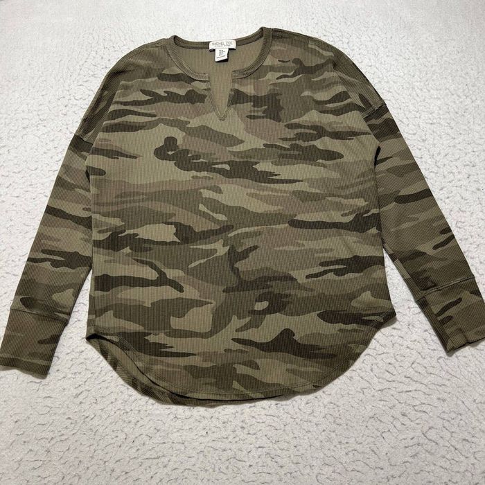 Rachel Zoe Rachel Zoe Camouflage Waffle Knit Thermal Long Sleeve Shirt ...