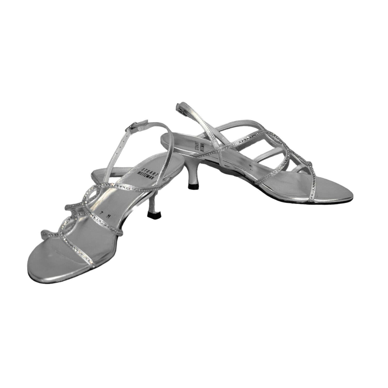 B0 NEW STUART WEITZMAN Silver Rhinestones Shoes Sz 7 M $435