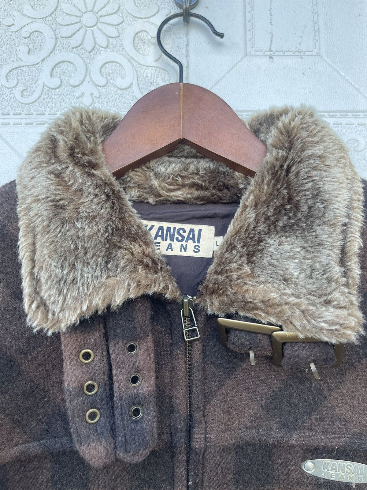 Kansai Yamamoto Vintage Kansai Yamamoto Kansai Jeans Fur Collar Wool Jacket Size US M / EU 48-50 / 2 - 8 Thumbnail