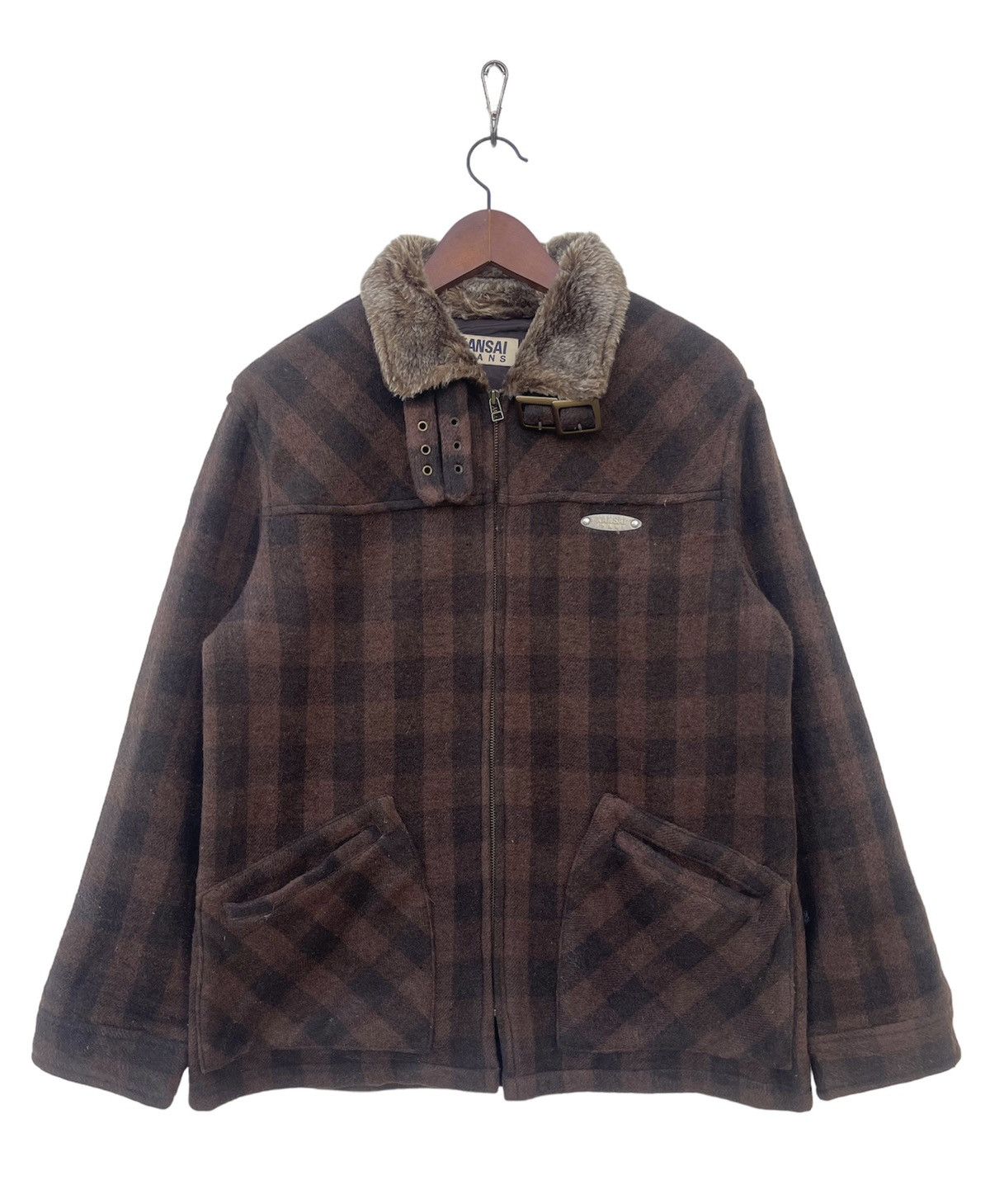 VINTAGE KANSAI YAMAMOTO Kansai Jeans Faux Fur Plaid Jacket
