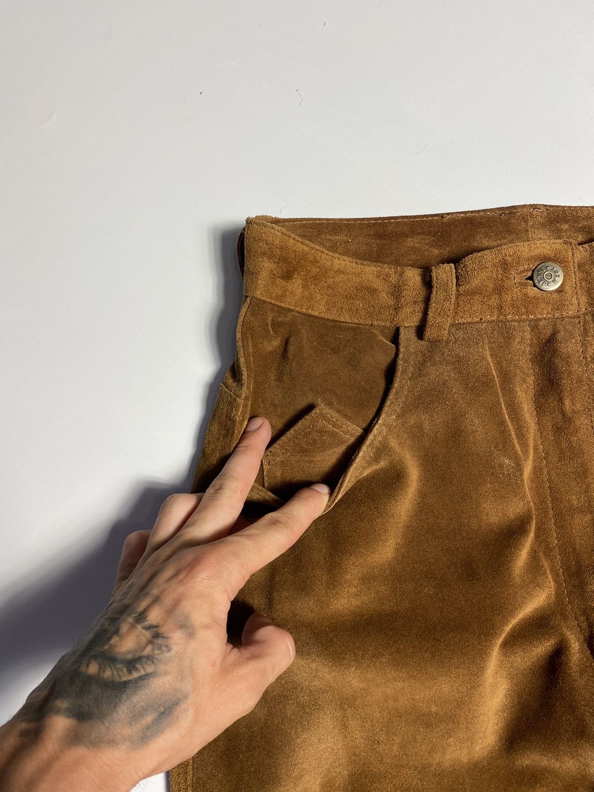 Leather Vintage mens brown leather pants Kanye West style Size US 30 / EU 46 - 4 Thumbnail