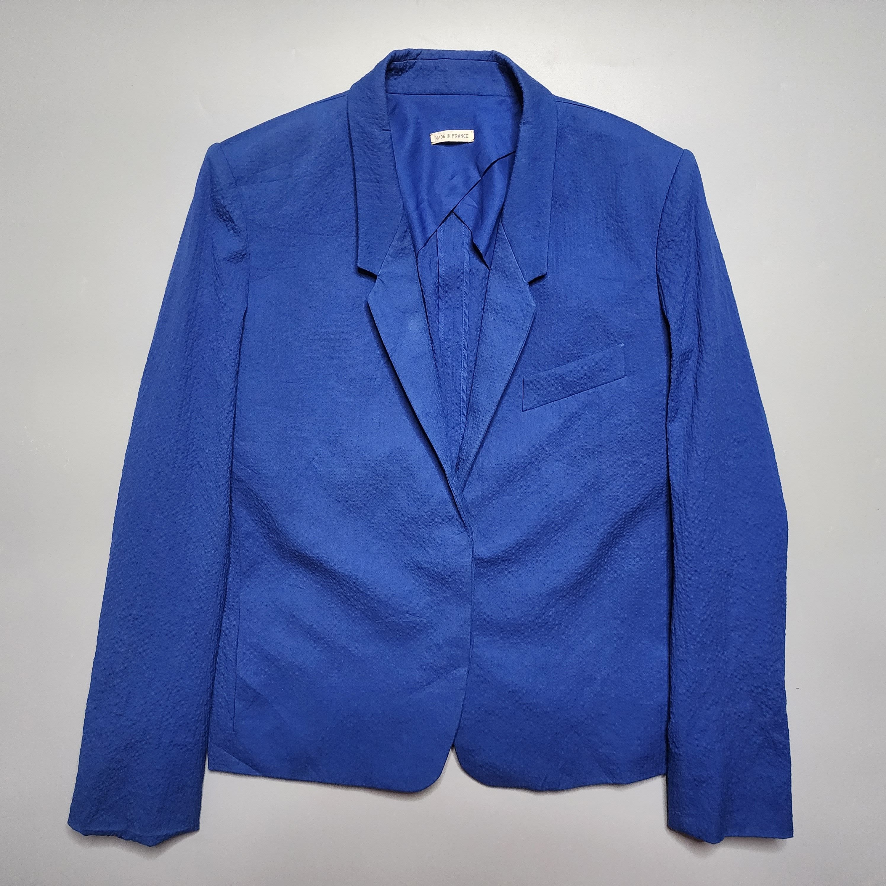 image of Hermes - Mykonos Seersucker Blazer Jacket in Blue, Women's (Size Medium)