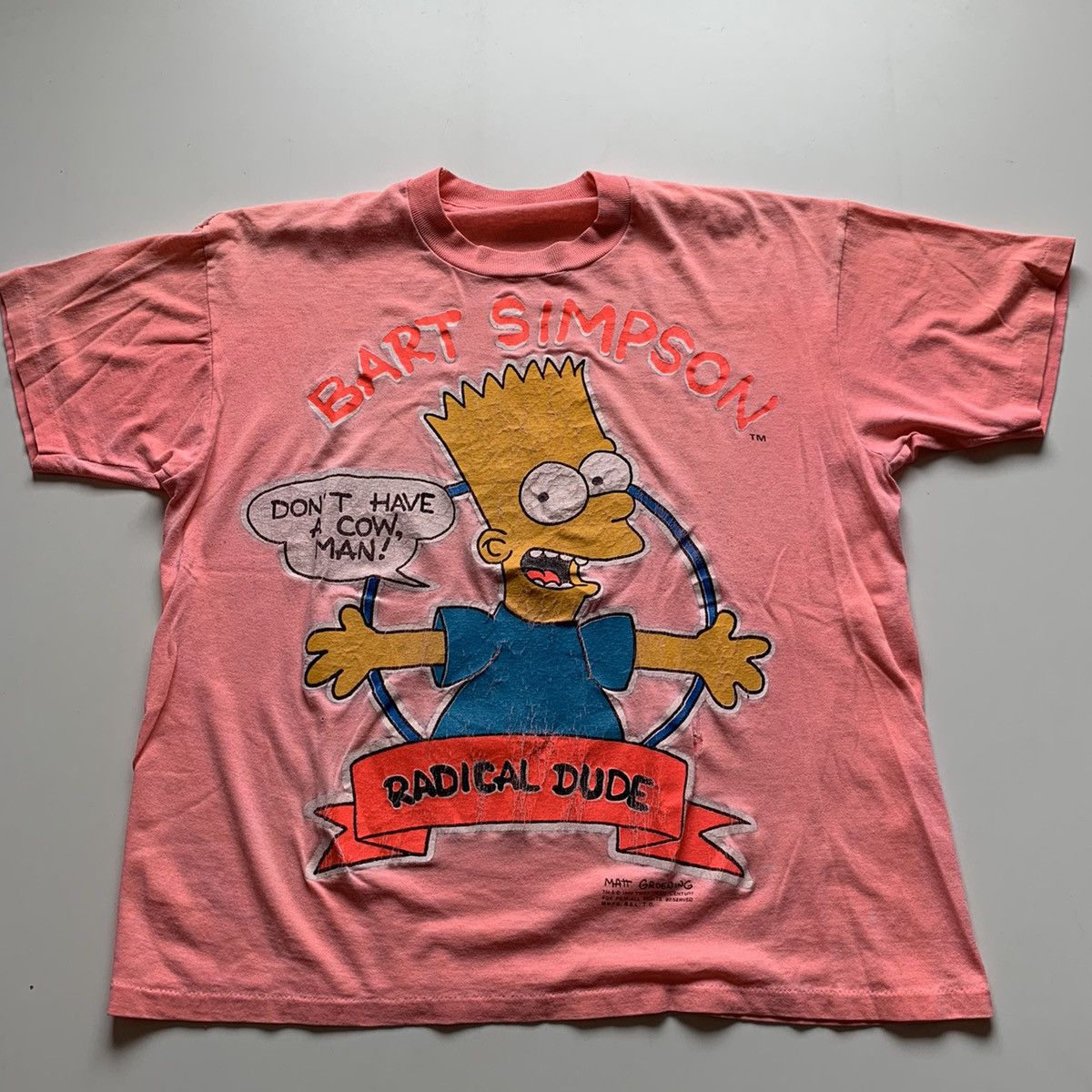 image of 90's Bart Simpson The Simpsons Graphic T Shirt in Pink, Men's (Size Medium)