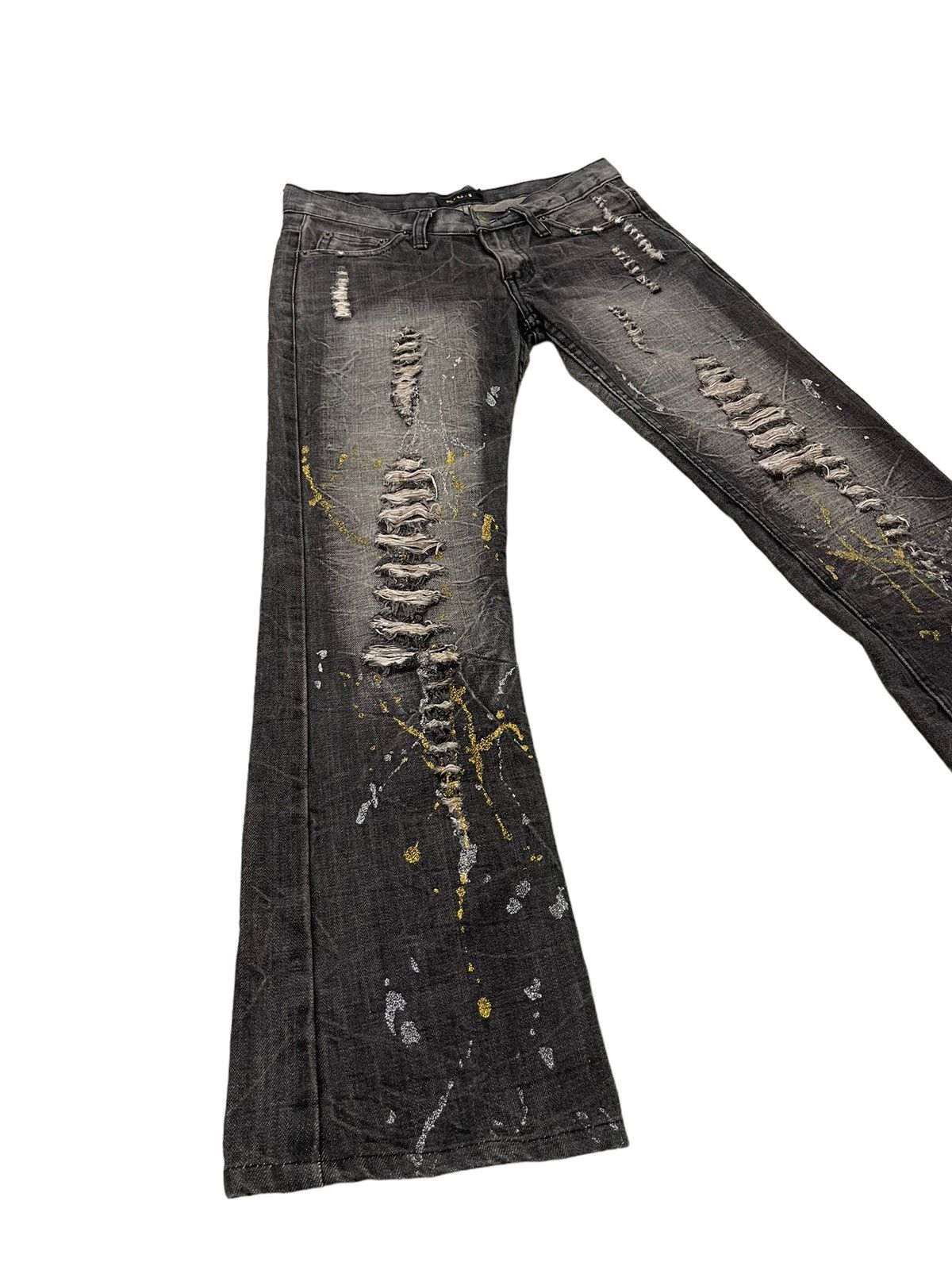 image of Hype Flare Jeans K.u.i Distress Denim Painted Low Rise 5 in Faded Black, Men's (Size 29)