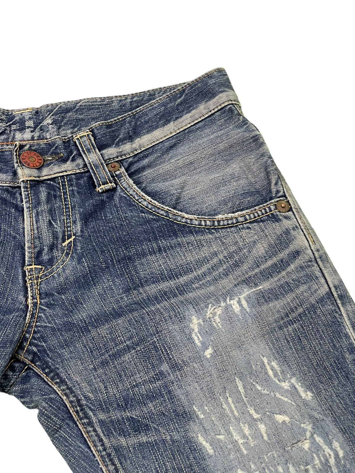 Edwin Flare Jeans Edwin Japan Distress Denim Low Rise Boot Cut 5🟦 Size US 30 / EU 46 - 9 Thumbnail