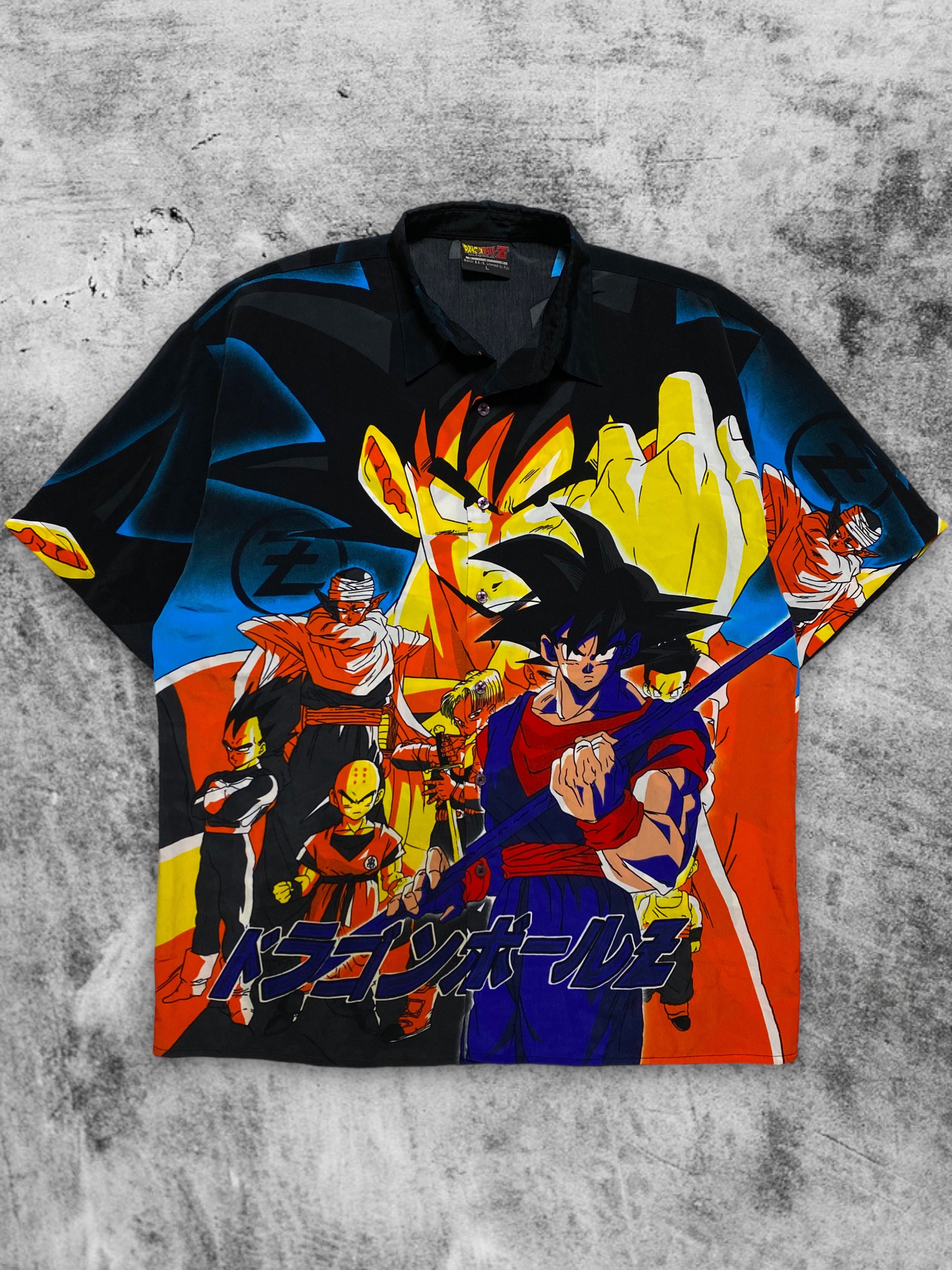 image of Movie x Vintage 2001 Dragon Ball Z Button Up Vintage Y2K Goku in Black, Men's (Size XL)