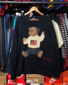 ClockworkThriftStore Vintage 90's Ralph Lauren Polo Bear Sweatshirt Printed Polo Bear Graphics in Blue Colour Medium Size Polo Bear Crewneck