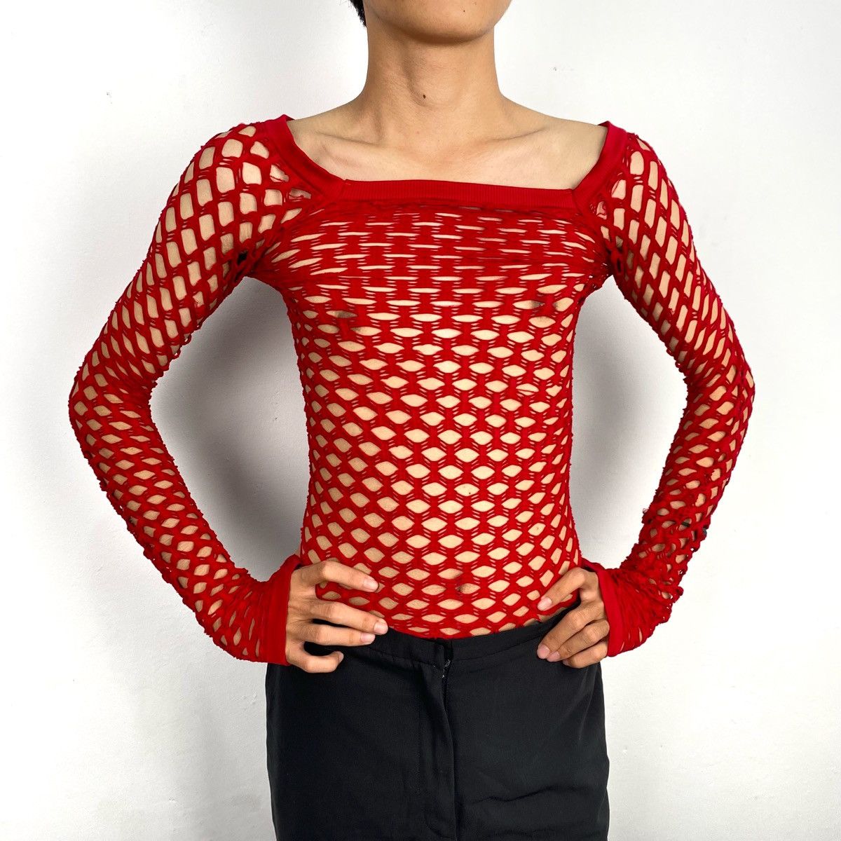 20471120 × Beauty Beast × Seditionaries Y2K red long sleeve fishnet shirt Size M / US 6-8 / IT 42-44 - 4 Thumbnail