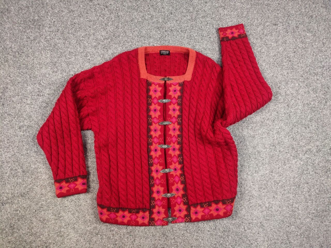 Dale Of Norway Vintage 90's Vrikke Norway Wool pattern Red Sweater Cardigan Size M / US 6-8 / IT 42-44 - 14 Thumbnail