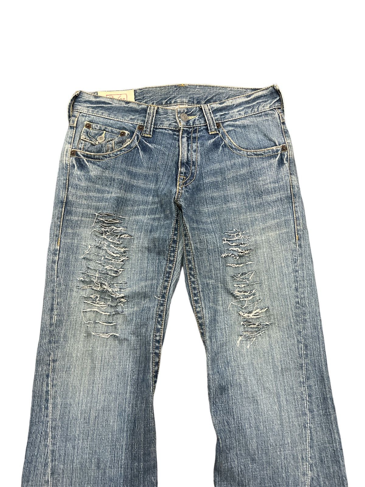 Japanese Brand FLARED💥RUSH HOUR RIPPED TWIST DISTRESSED DENIM PANT Size US 33 - 2 Thumbnail