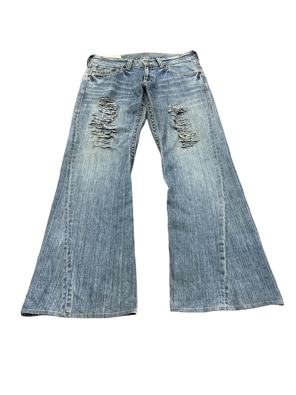 Japanese Brand FLARED💥RUSH HOUR RIPPED TWIST DISTRESSED DENIM PANT Size US 33 - 4 Thumbnail
