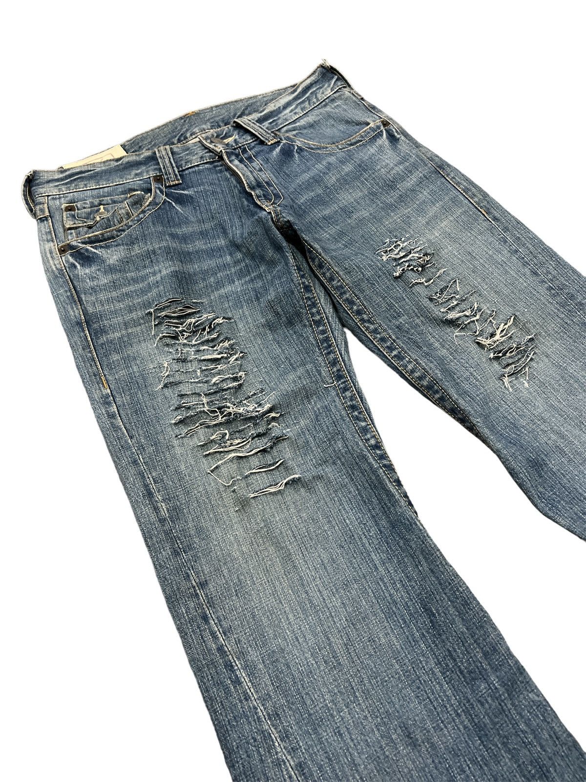 Japanese Brand FLARED💥RUSH HOUR RIPPED TWIST DISTRESSED DENIM PANT Size US 33 - 6 Thumbnail