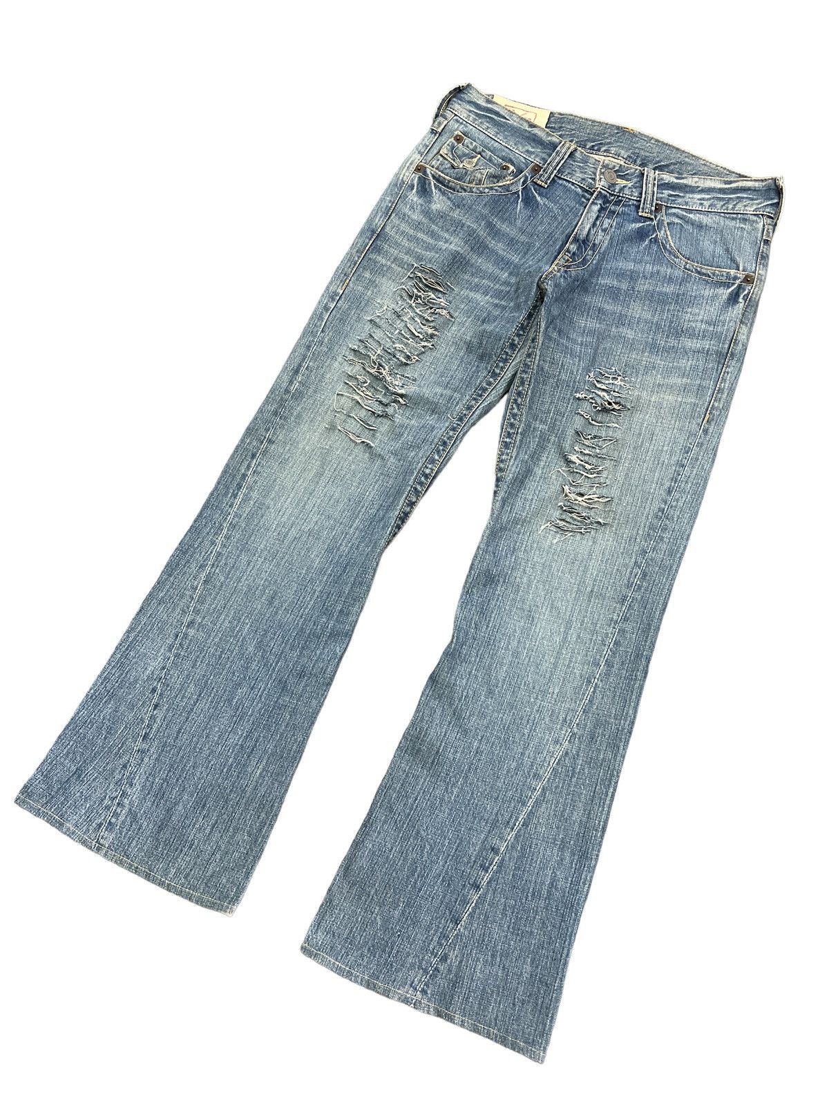 Japanese Brand FLARED💥RUSH HOUR RIPPED TWIST DISTRESSED DENIM PANT Size US 33 - 5 Thumbnail