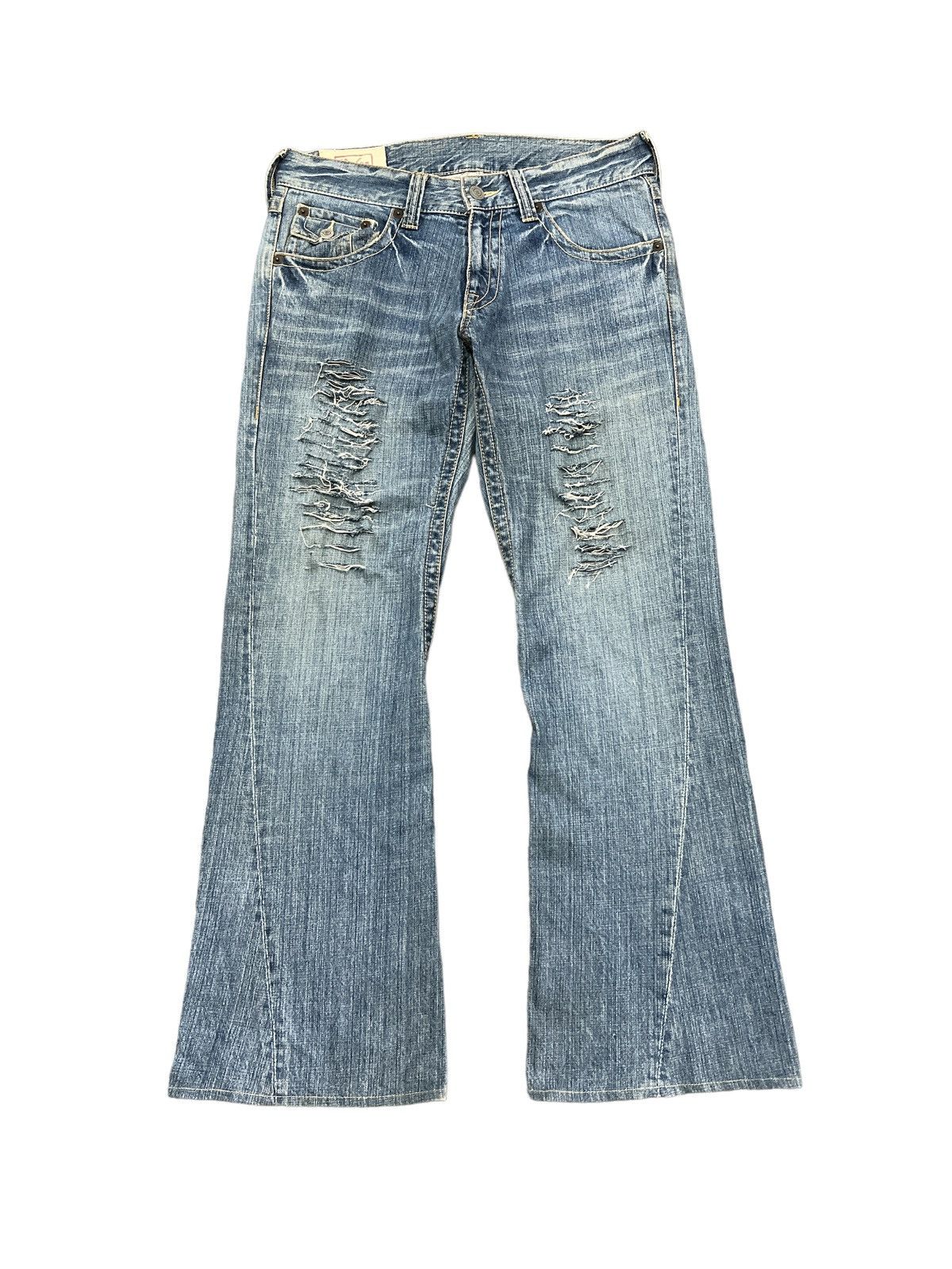 Japanese Brand FLARED💥RUSH HOUR RIPPED TWIST DISTRESSED DENIM PANT Size US 33 - 1 Thumbnail
