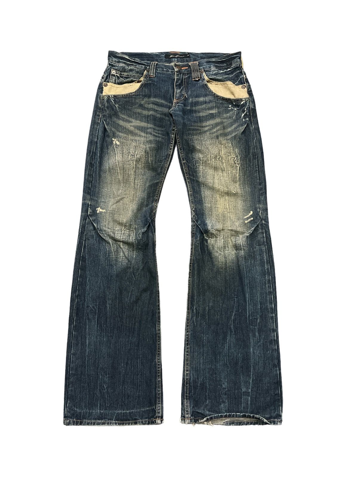 Japanese Brand FLARED💥ROOT THREE DISTRESSED DENIM PANT Size US 30 / EU 46 - 1 Thumbnail