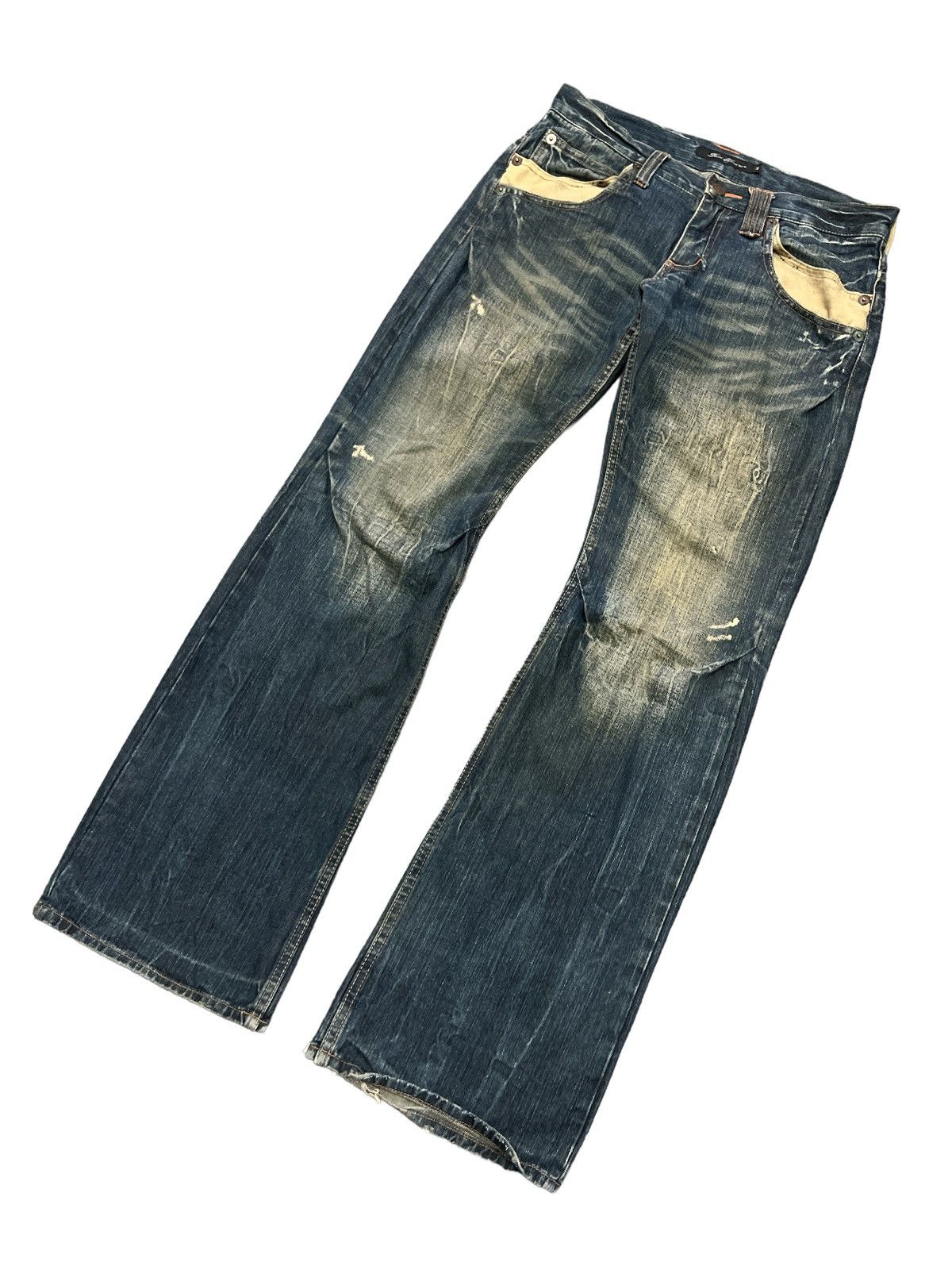 Japanese Brand FLARED💥ROOT THREE DISTRESSED DENIM PANT Size US 30 / EU 46 - 5 Thumbnail