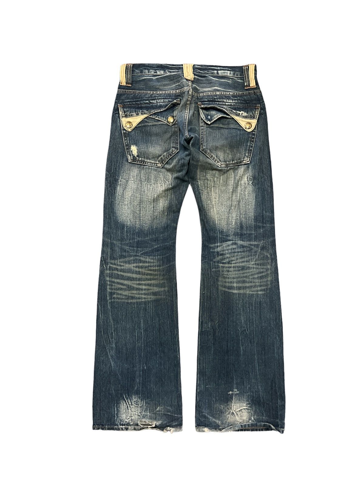 Japanese Brand FLARED💥ROOT THREE DISTRESSED DENIM PANT Size US 30 / EU 46 - 6 Thumbnail