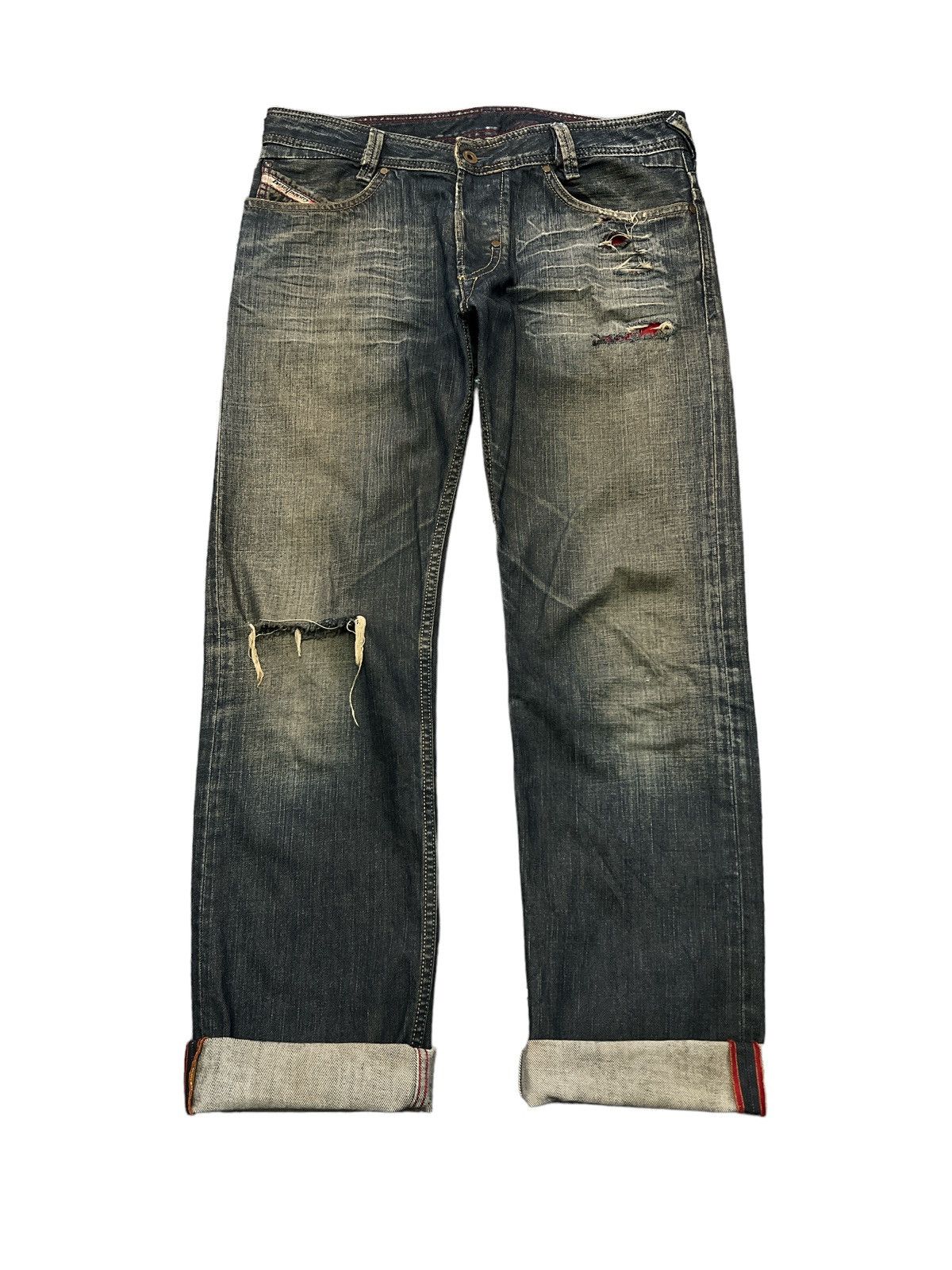 image of Avant Garde x Diesel Thrasheddiesel Rusty Red Salvage Distressed Denim Pant in Blue, Men's (Size 32