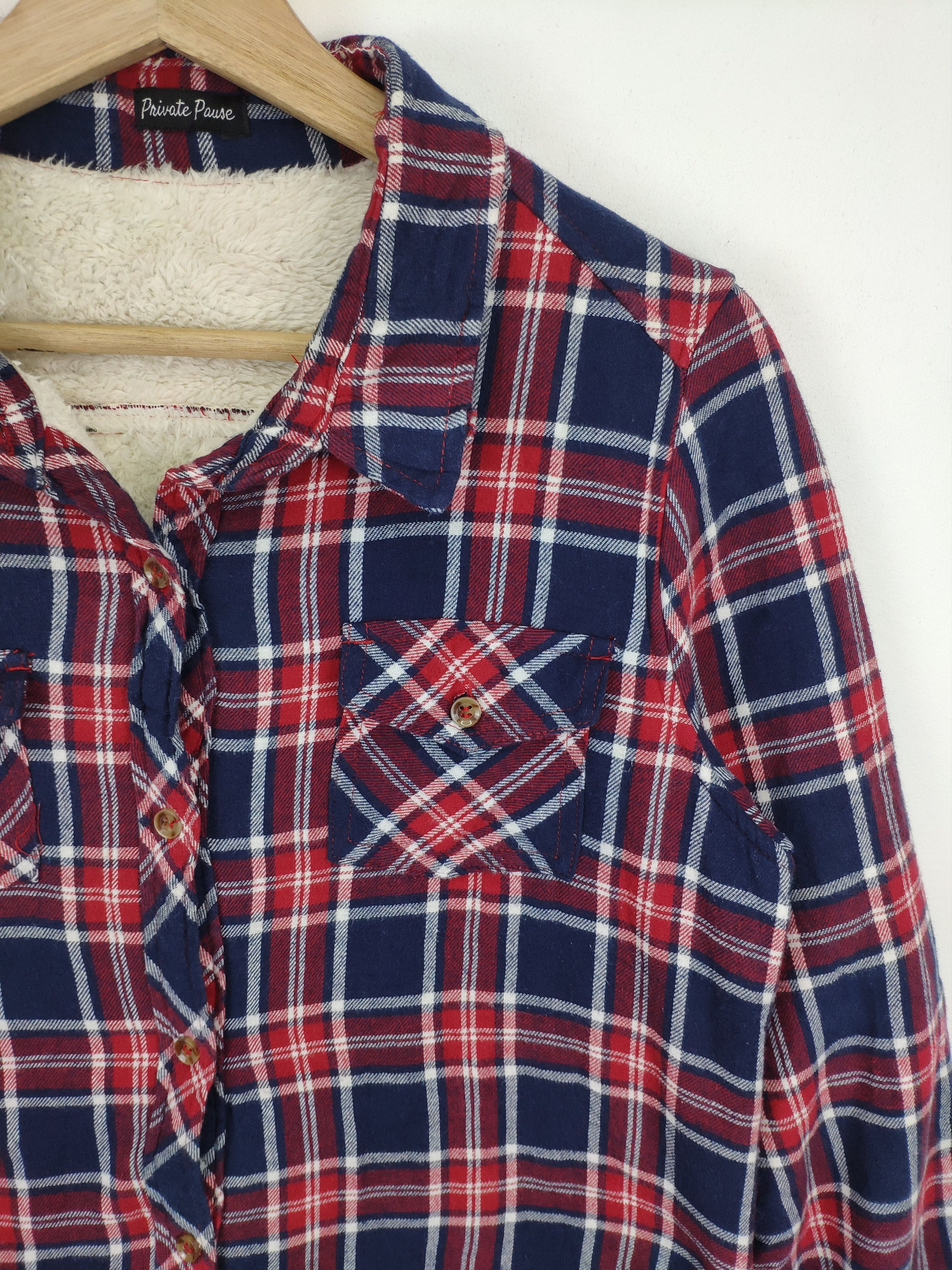 Flannel × Vintage Vintage Plaid Flannel Lining Fleece Sherpa Button Up Size M / US 6-8 / IT 42-44 - 10 Thumbnail