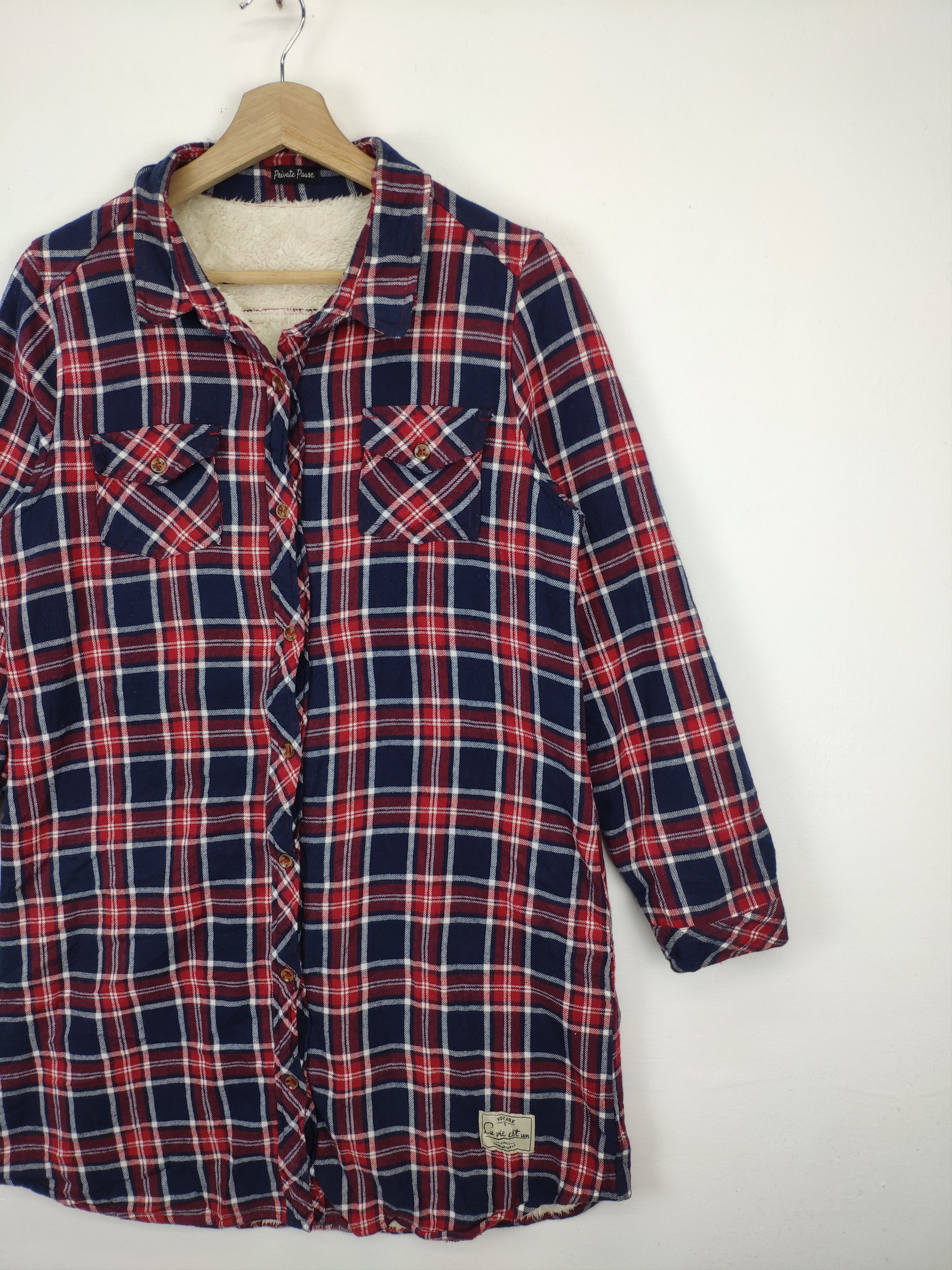 Flannel × Vintage Vintage Plaid Flannel Lining Fleece Sherpa Button Up Size M / US 6-8 / IT 42-44 - 6 Thumbnail