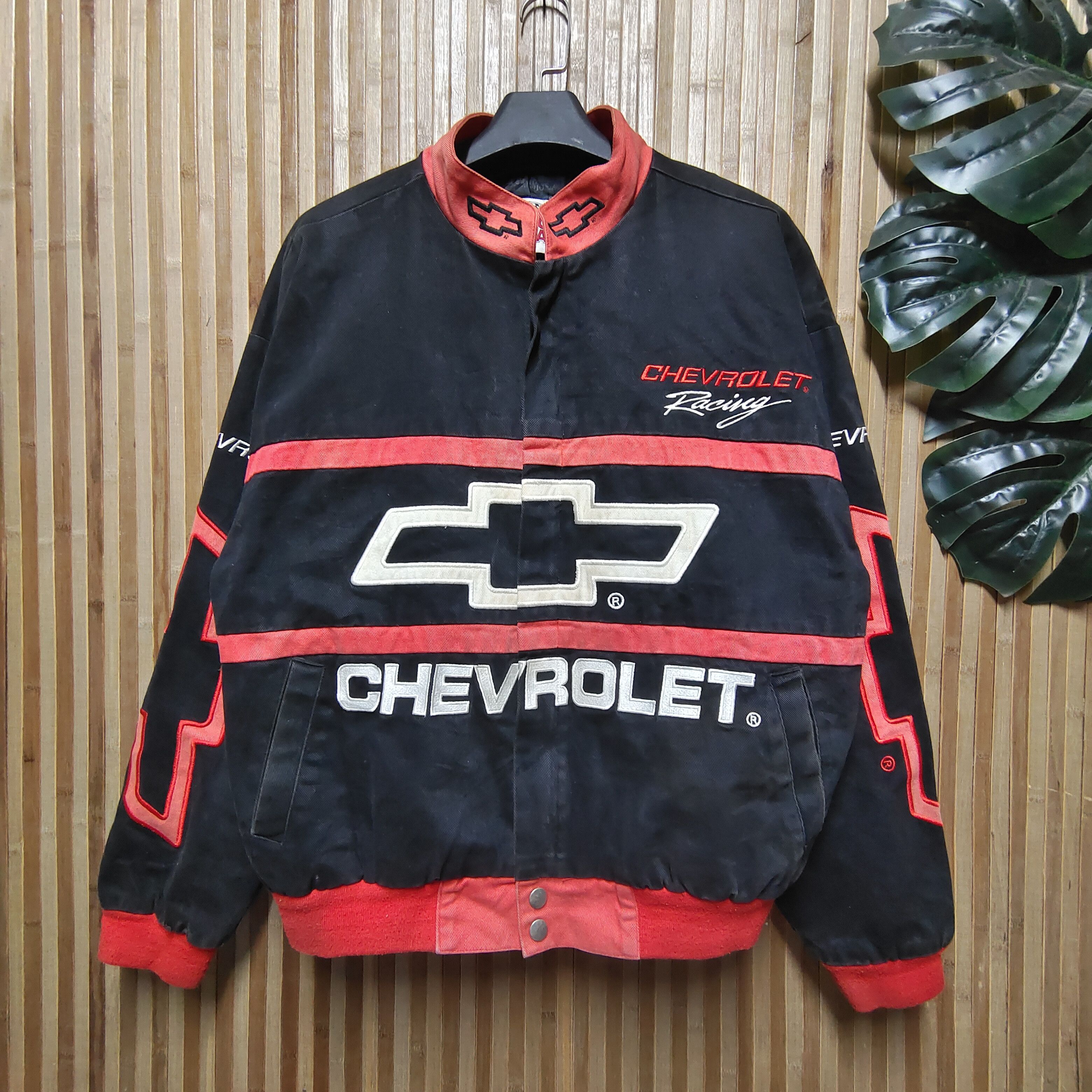 image of Vintage Nascar Chevrolet Racing Jacket in Black, Men's (Size Large)