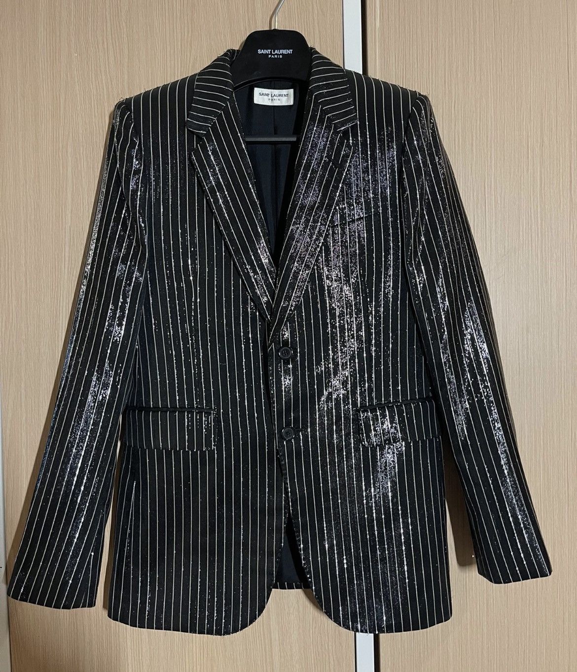 Hedi Slimane × Saint Laurent Paris 16FW Coated Pinstripes Blazer sz46 Size 46S - 2 Thumbnail