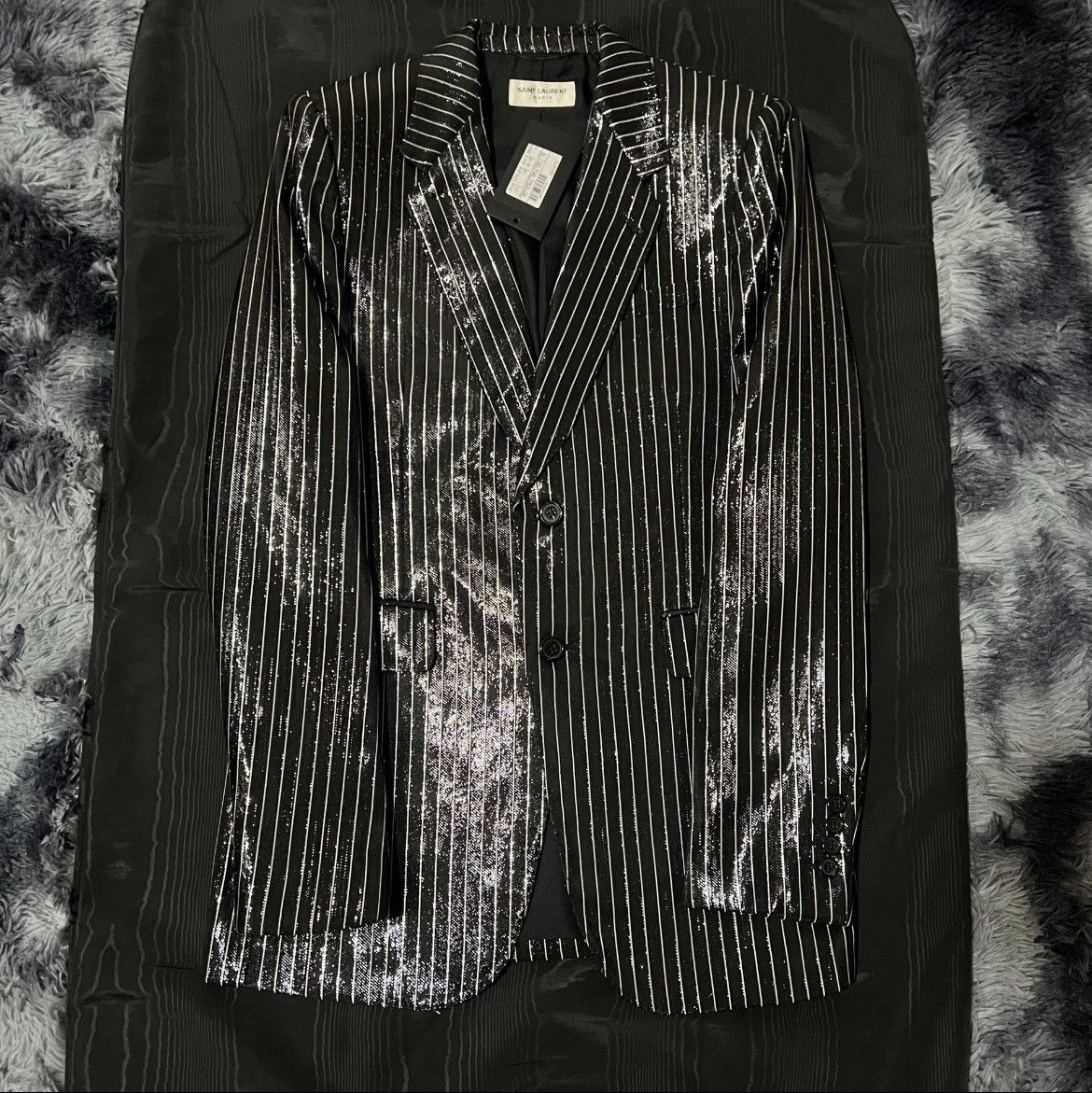 Hedi Slimane × Saint Laurent Paris 16FW Coated Pinstripes Blazer sz46 Size 46S - 1 Thumbnail