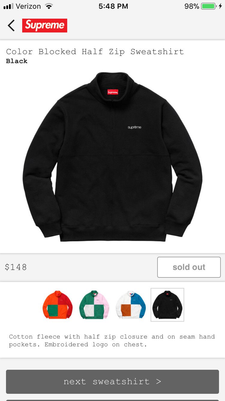 Supreme color blocked half zip store sweatshirt black