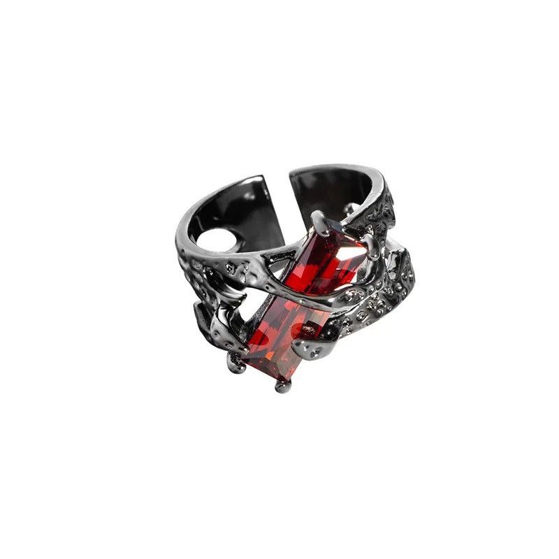 Jewelry × Vintage Red Rhinestones Black Resizeable Ring Size ONE SIZE - 1 Thumbnail