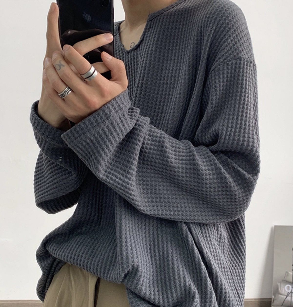 Japanese Brand × Vintage 90s retro long sleeve waffle t-shirt top Size US L / EU 52-54 / 3 - 4 Thumbnail