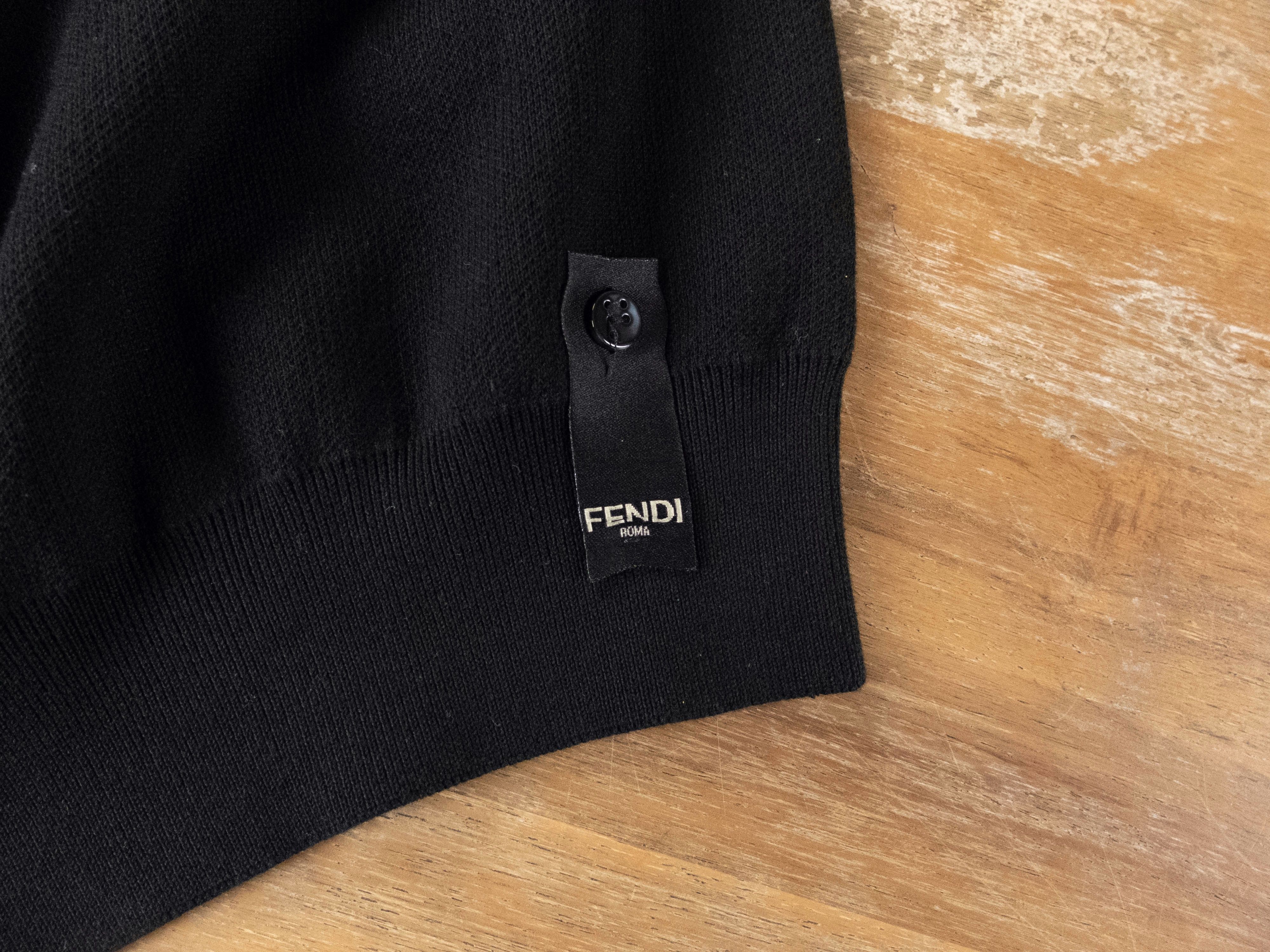 Fendi $1169 FENDI black leather logo pocket sweater 52 EU / XL Size US XL / EU 56 / 4 - 9 Thumbnail