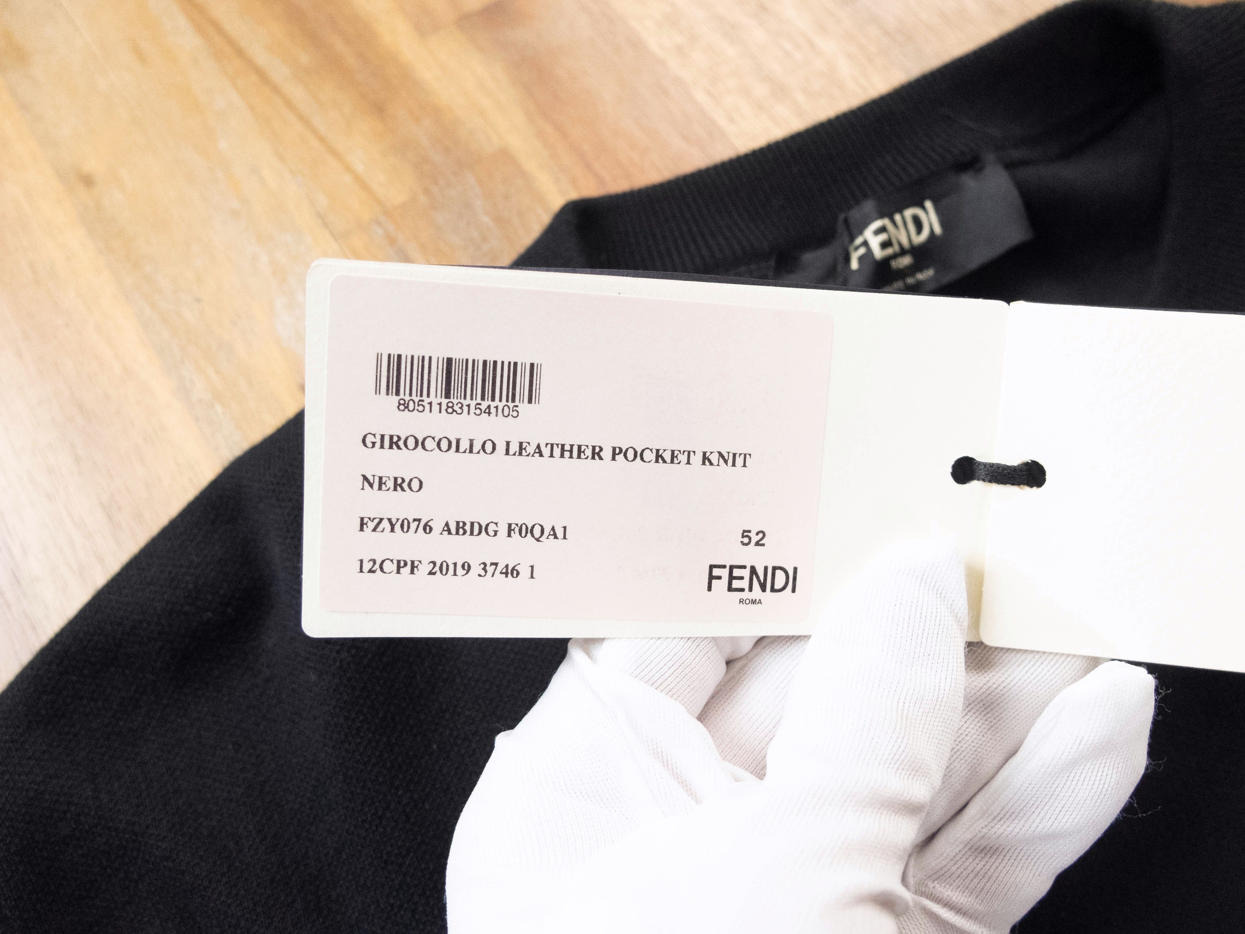 Fendi $1169 FENDI black leather logo pocket sweater 52 EU / XL Size US XL / EU 56 / 4 - 7 Thumbnail