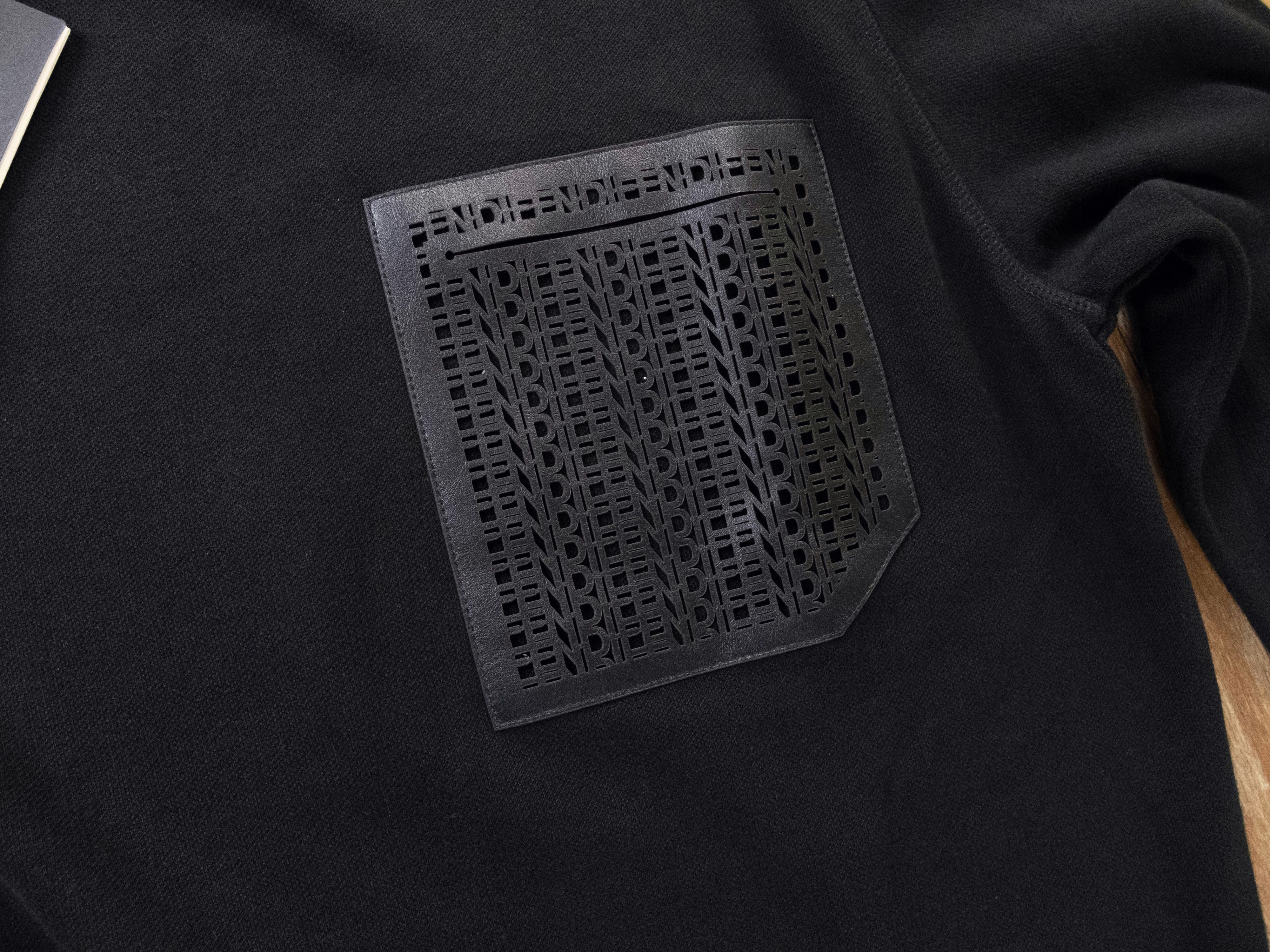 Fendi $1169 FENDI black leather logo pocket sweater 52 EU / XL Size US XL / EU 56 / 4 - 3 Thumbnail
