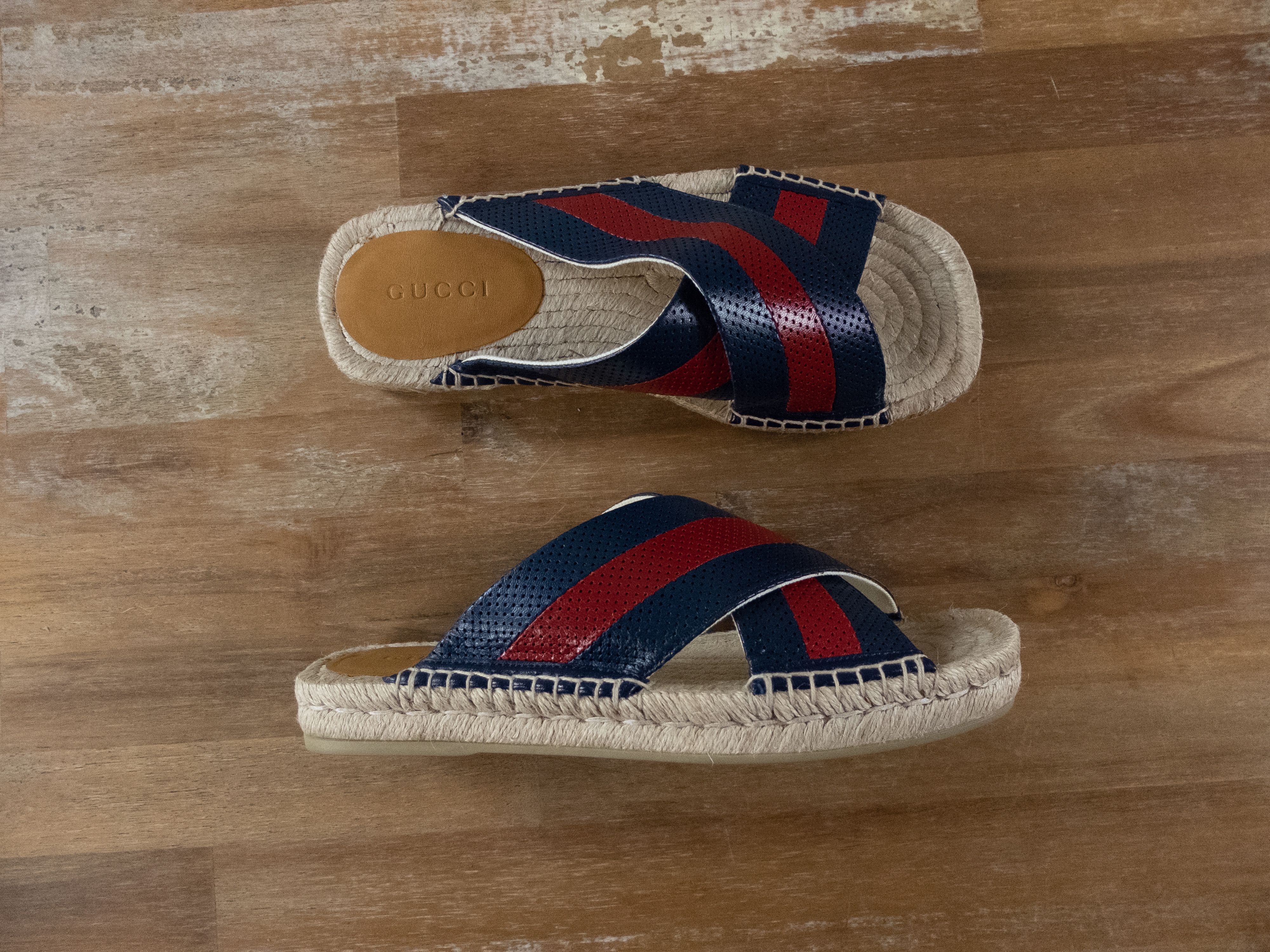 Gucci blue and red sandals hot sale