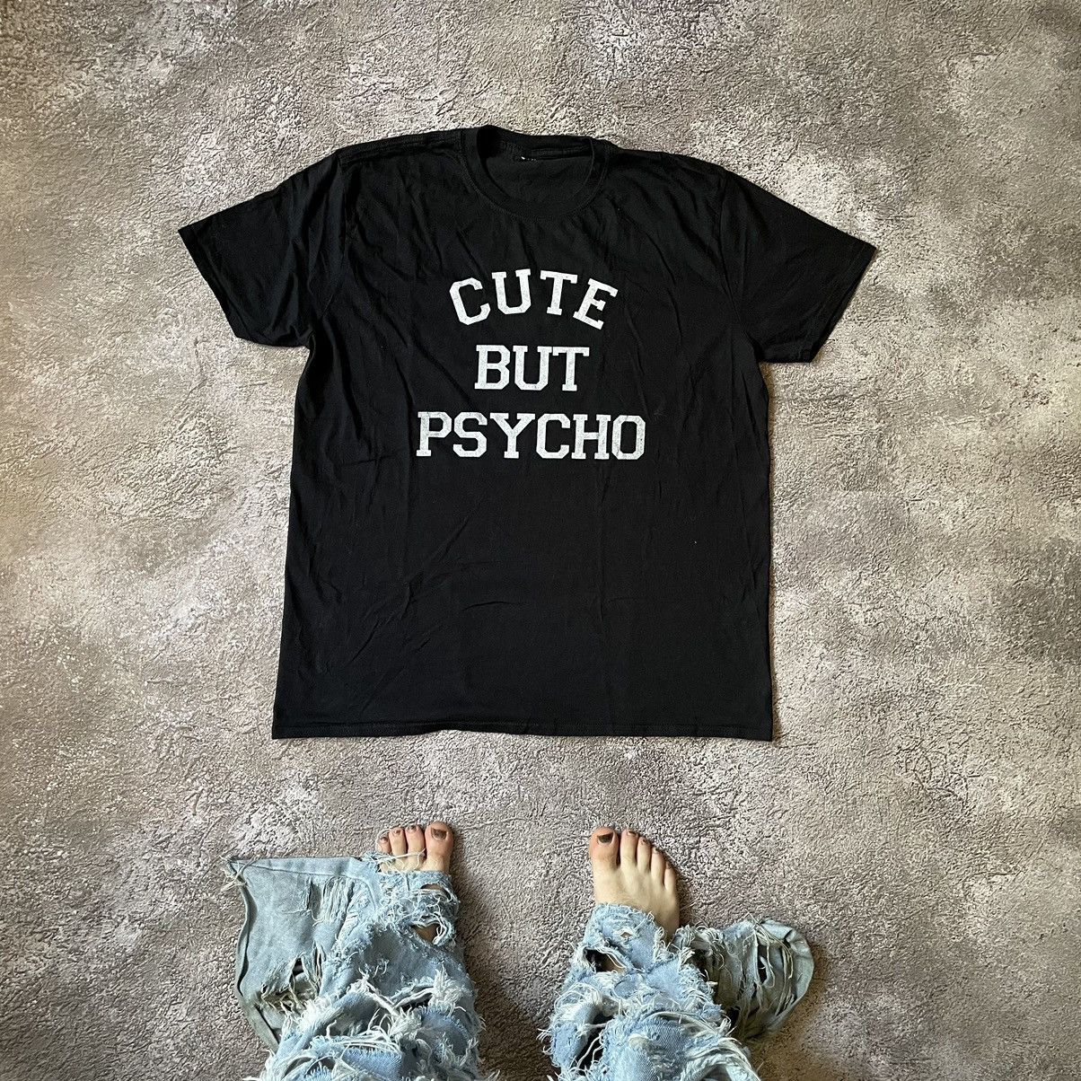 Vintage Y2K Graphic Tee Cute But Psycho Slogan Streetwear Wide Leg L Size US L / EU 52-54 / 3 - 1 Thumbnail