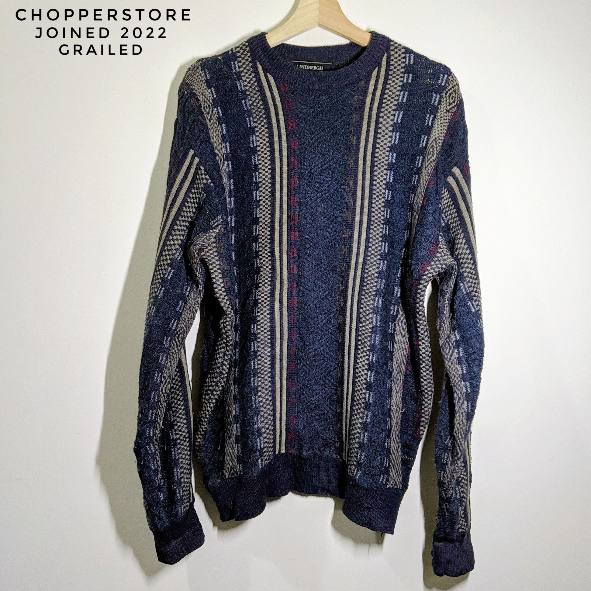 Japanese Brand Vintage Lindbergh Logo Stripe Knitwear Sweater Jumper Size US L / EU 52-54 / 3 - 1 Thumbnail