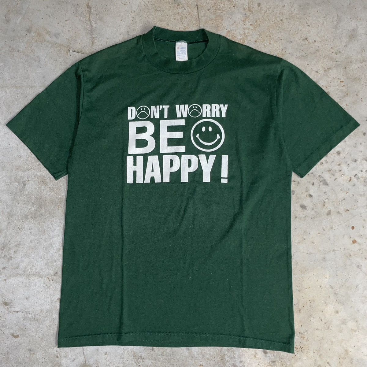 Japanese Brand × Vintage Crazy Vintage 90s Humor Funny Quote Irony Be Happy Green Tee Size US L / EU 52-54 / 3 - 2 Thumbnail