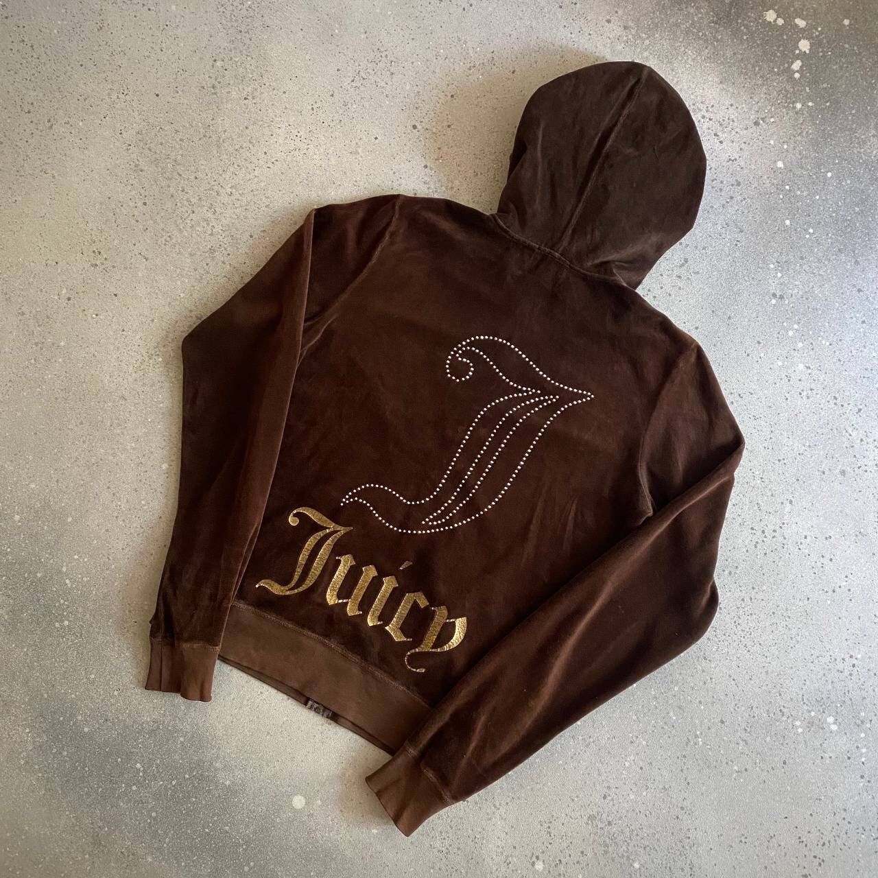 Juicy Couture Y2K Juicy Couture Vintage Velour Brown Glam Zip Hoodie Size L / US 10 / IT 46 - 3 Thumbnail