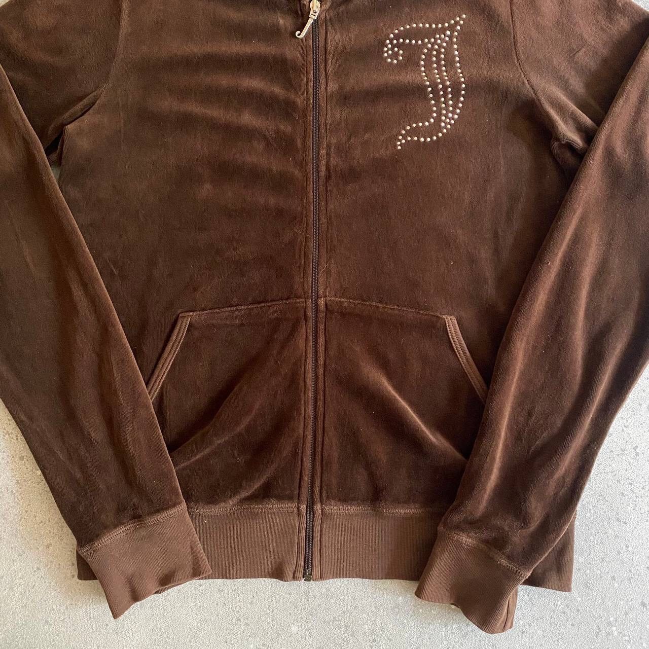 Juicy Couture Y2K Juicy Couture Vintage Velour Brown Glam Zip Hoodie Size L / US 10 / IT 46 - 6 Thumbnail