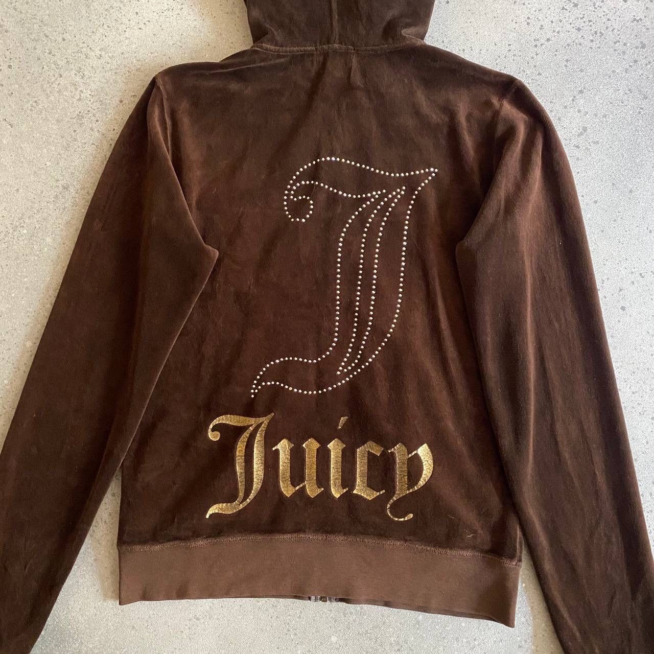 Juicy Couture Y2K Juicy Couture Vintage Velour Brown Glam Zip Hoodie Size L / US 10 / IT 46 - 4 Thumbnail