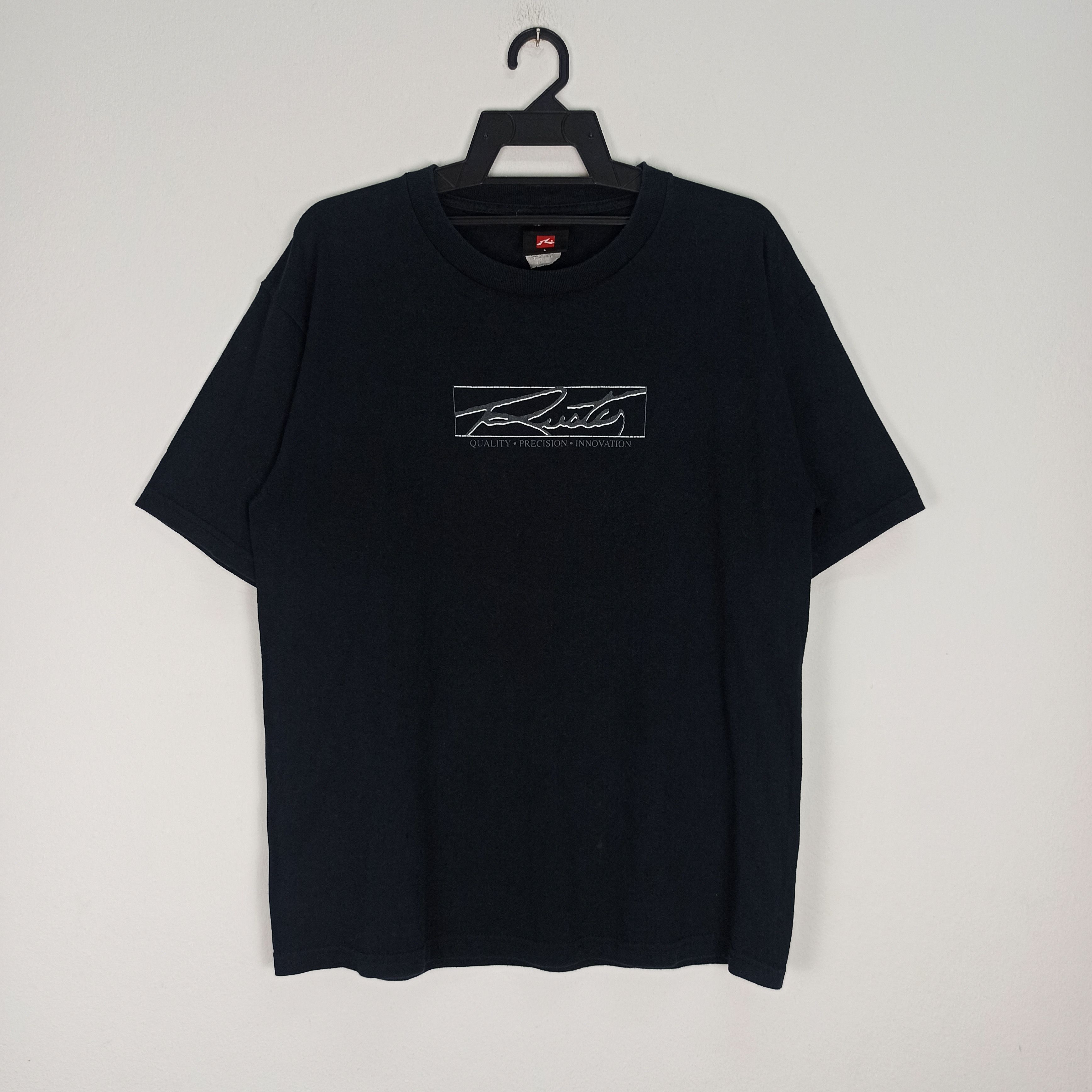 image of Vintage Rusty Surf Tee Box Logo Spellout Mens Tshirt in Black (Size Large)