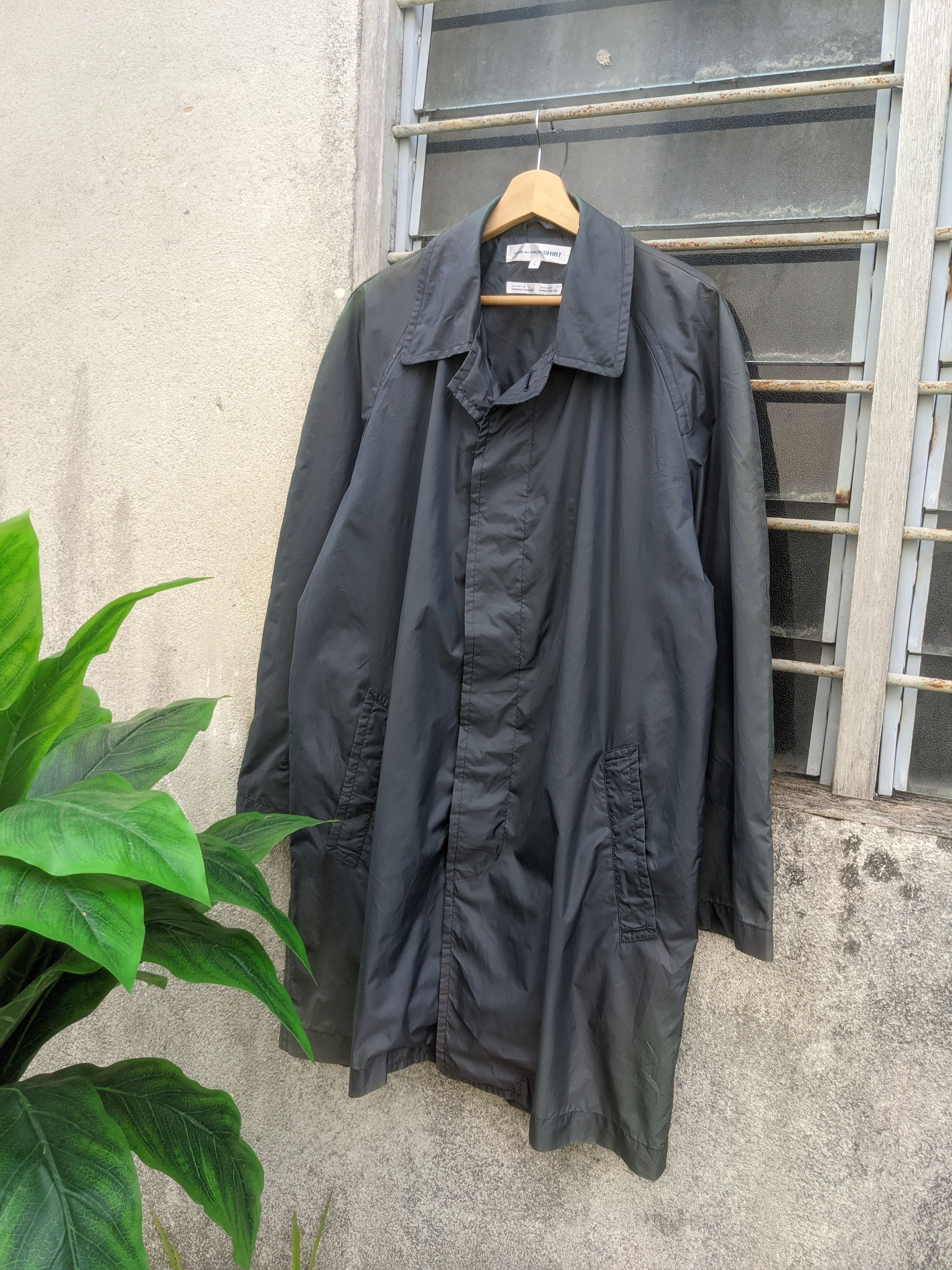 image of Comme Des Garcons Sun Faded Nylon Long Jacket in Sun Faded Grey, Men's (Size Small)