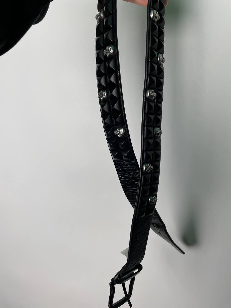 Designer × Leather Rare Crazy Black Leather Rock Belt Mono Skulls Size ONE SIZE - 4 Thumbnail
